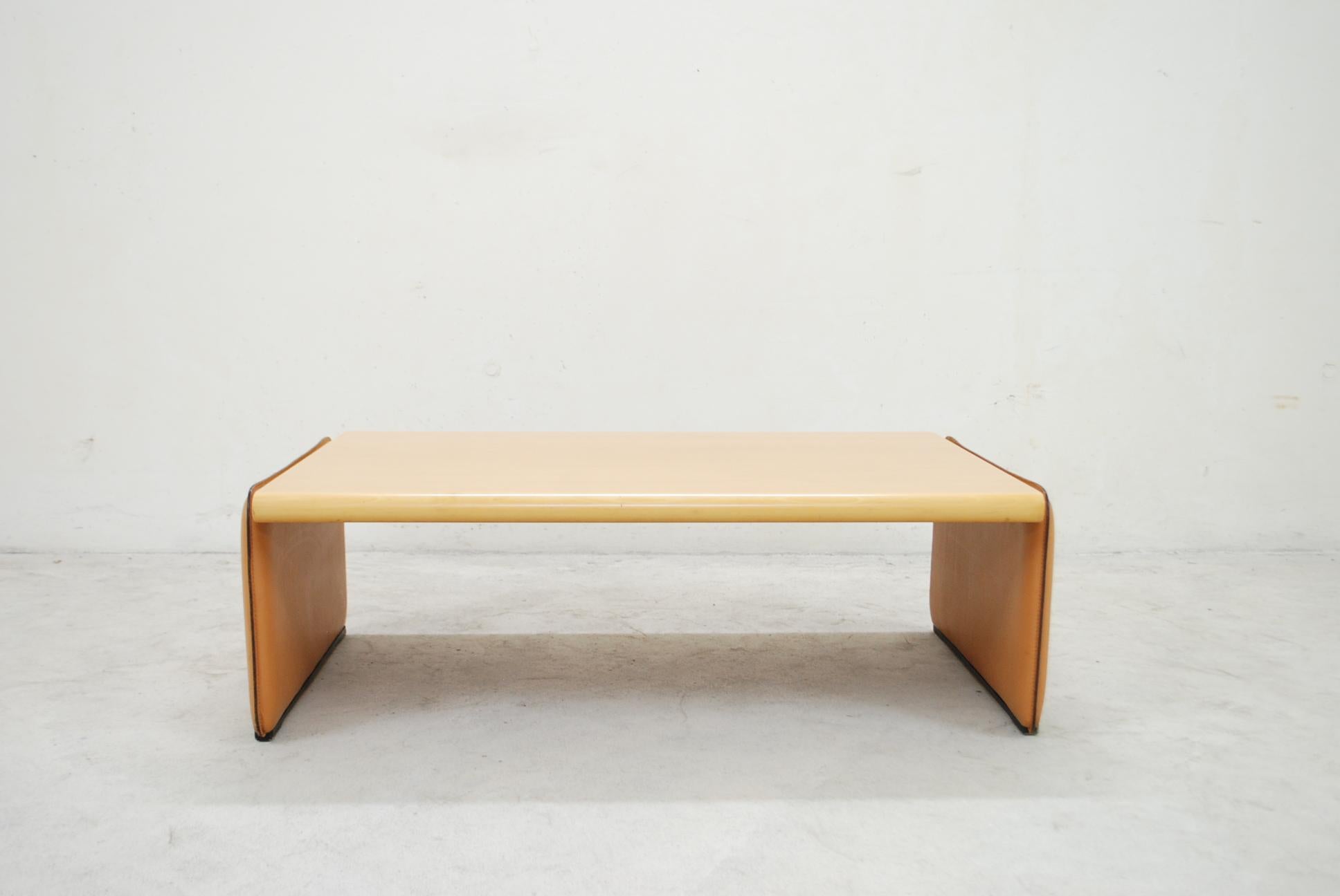 Modern De Sede Coffee Table Cherrywood and Cognac Leather