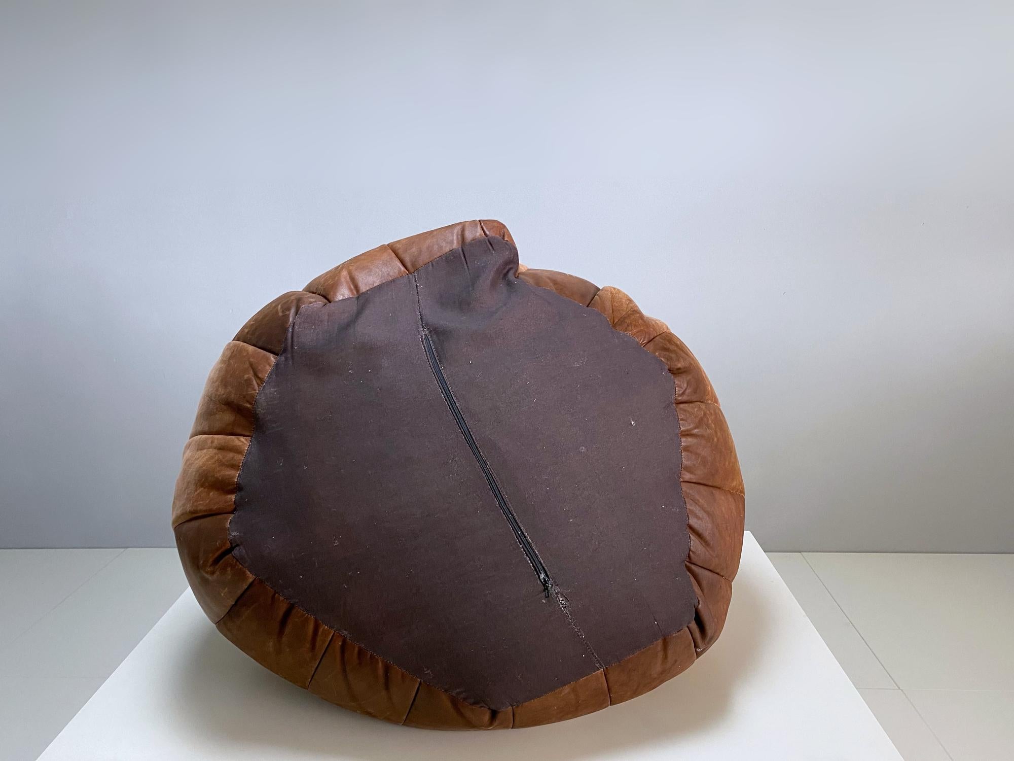De Sede Cognac Leather Patchwork Bean Bag, Pouf, 1970s, Switzerland 4