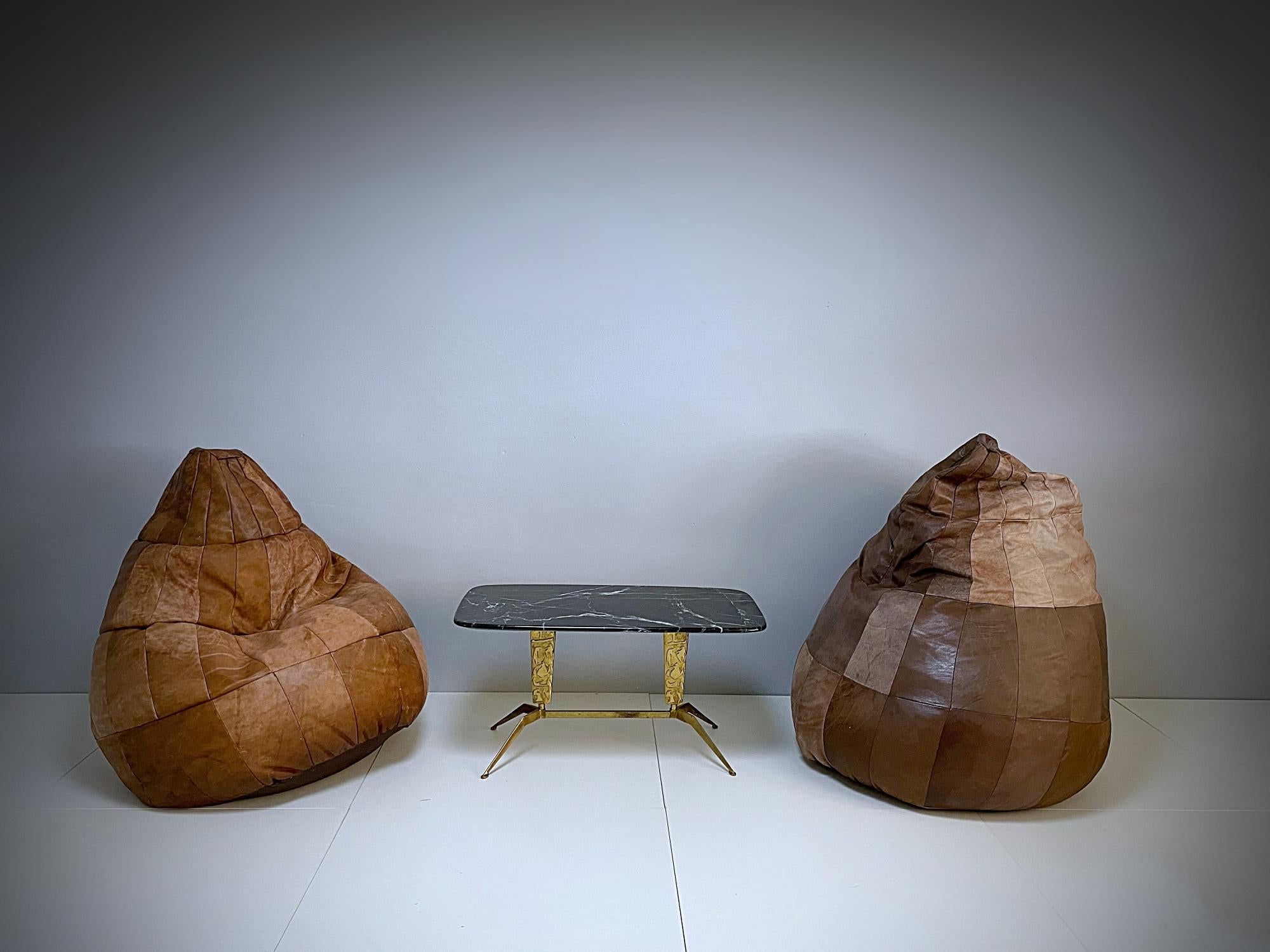 De Sede Cognac Leather Patchwork Bean Bag, Pouf, 1970s, Switzerland In Good Condition In Biebergemund, Hessen