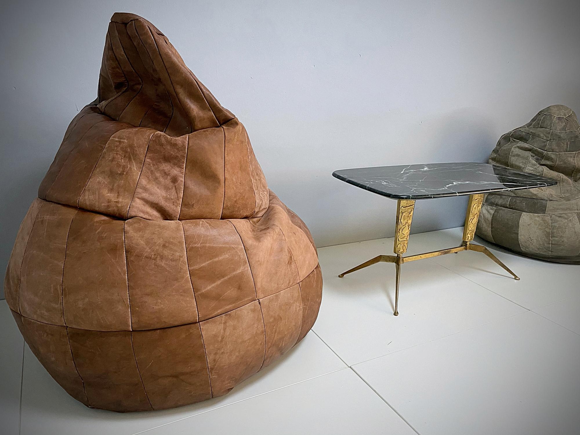 De Sede Cognac Leather Patchwork Bean Bag, Pouf, 1970s, Switzerland 1