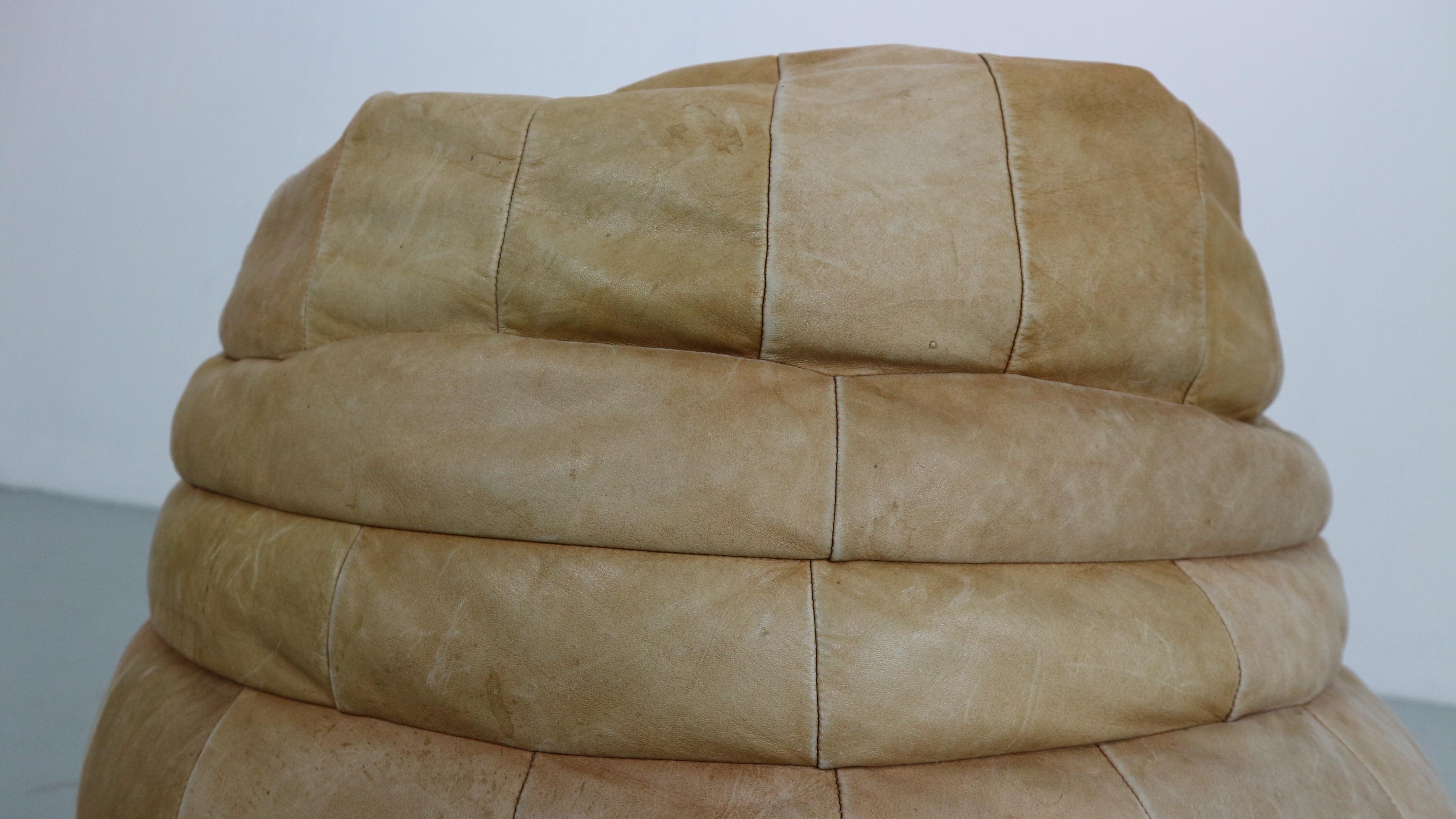 De Sede Cognac Patchwork Leather Bean Bag Ottoman/ Pouf, 1970 Switzerland 4