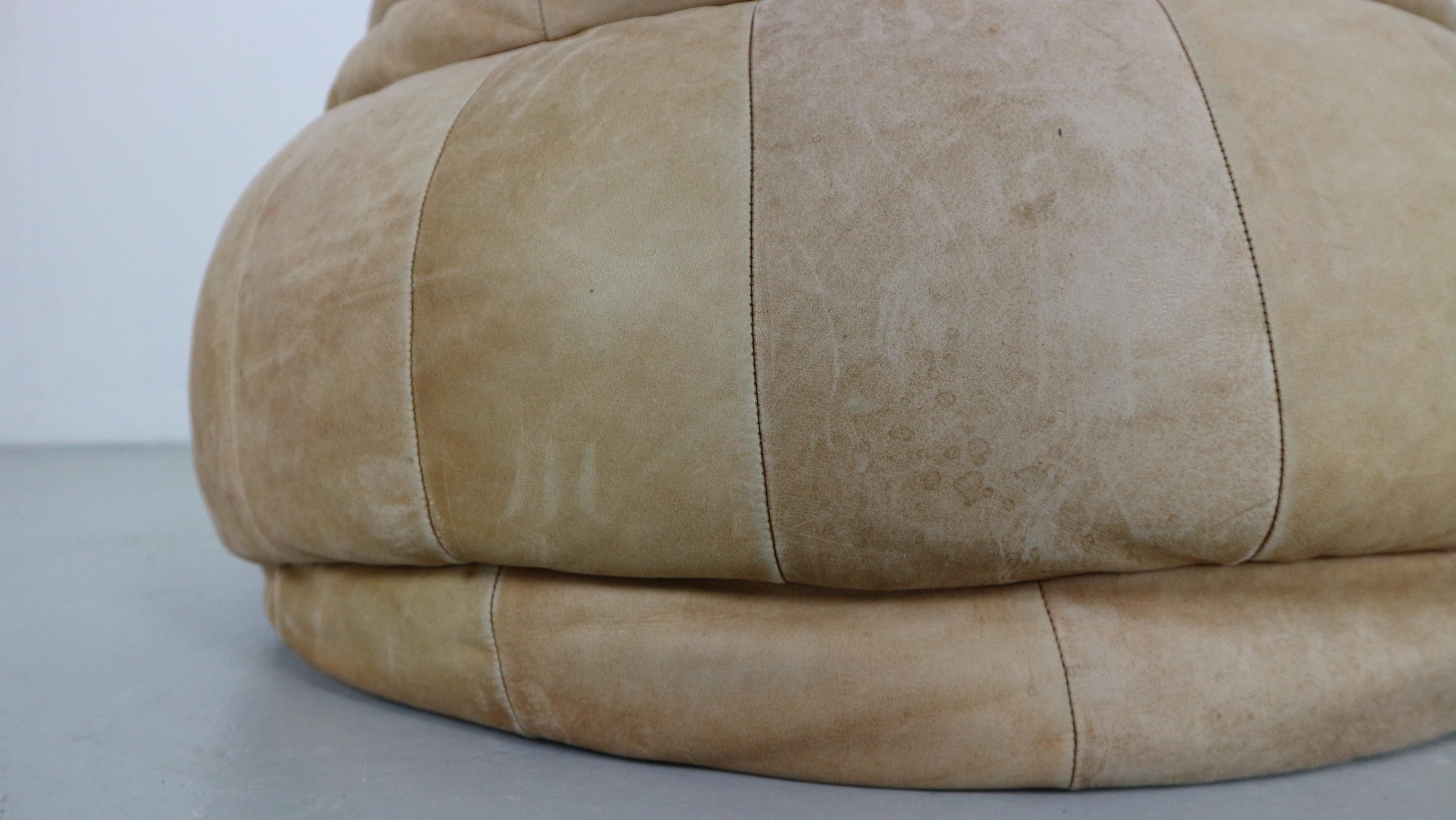 De Sede Cognac Patchwork Leather Bean Bag Ottoman/ Pouf, 1970 Switzerland 6