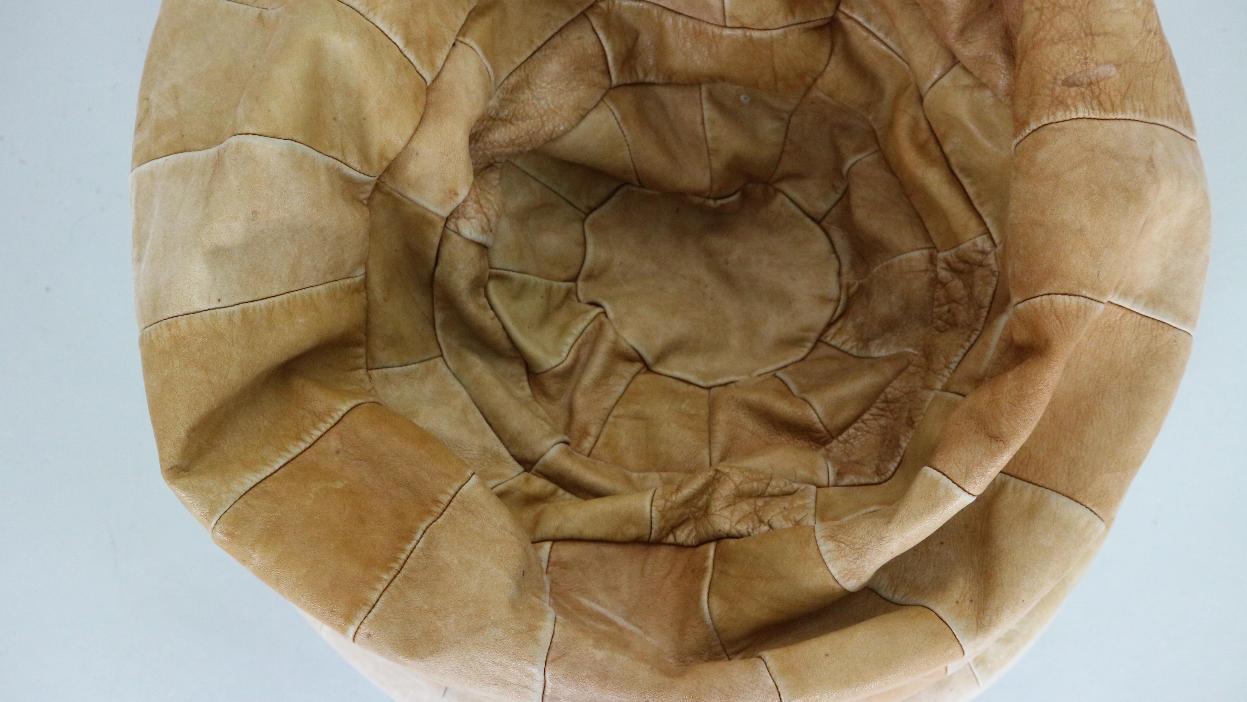 Late 20th Century De Sede Cognac Patchwork Leather Bean Bag Ottoman/ Pouf, 1970 Switzerland