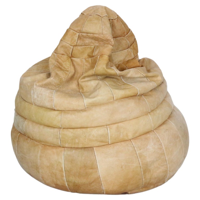 De Sede Cognac Patchwork Leather Bean Bag Ottoman/ Pouf, 1970