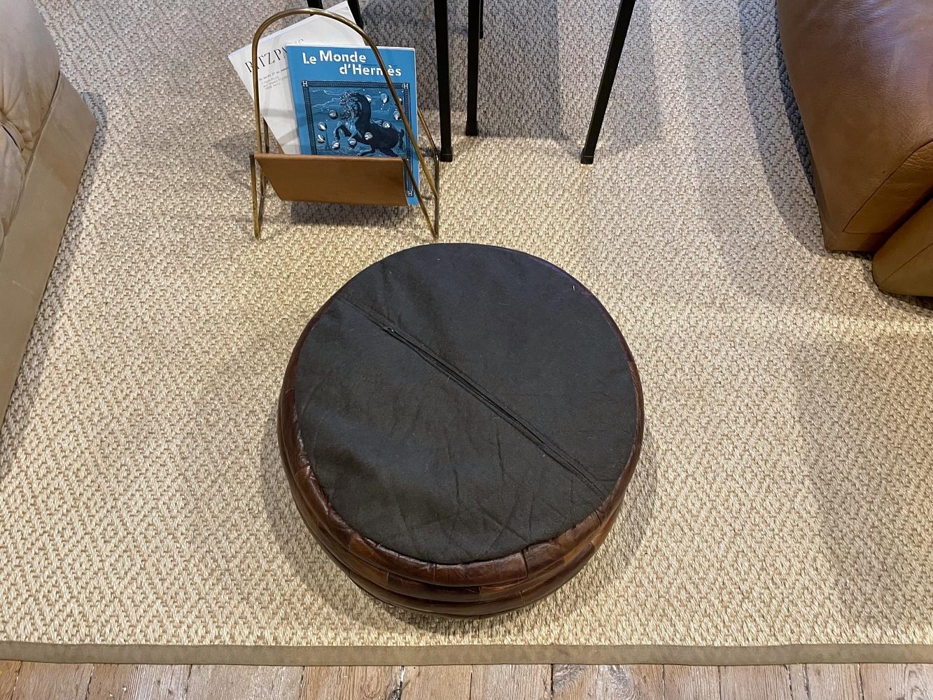 De Sede Cognac Patchwork Leather Pouf, Ottoman, DeSede Switzerland In Good Condition In Biebergemund, Hessen