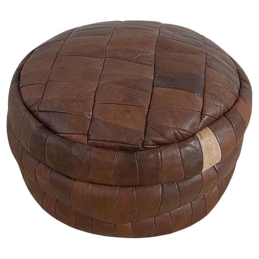 De Sede Cognac Patchwork Leather Pouf, Ottoman, DeSede Switzerland