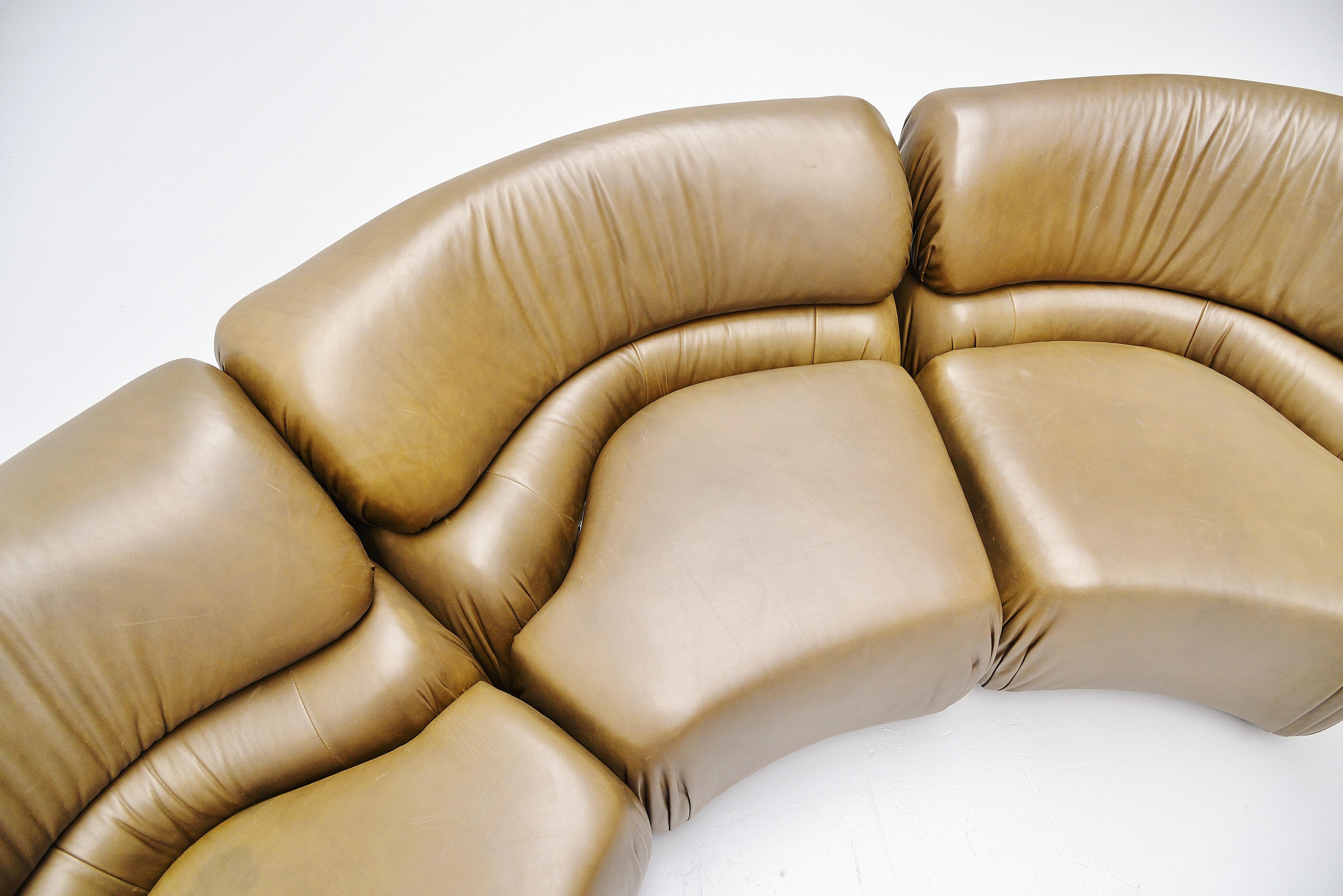 Leather De Sede Cosmos Lounge Sofa Switzerland 1970 Olive Green