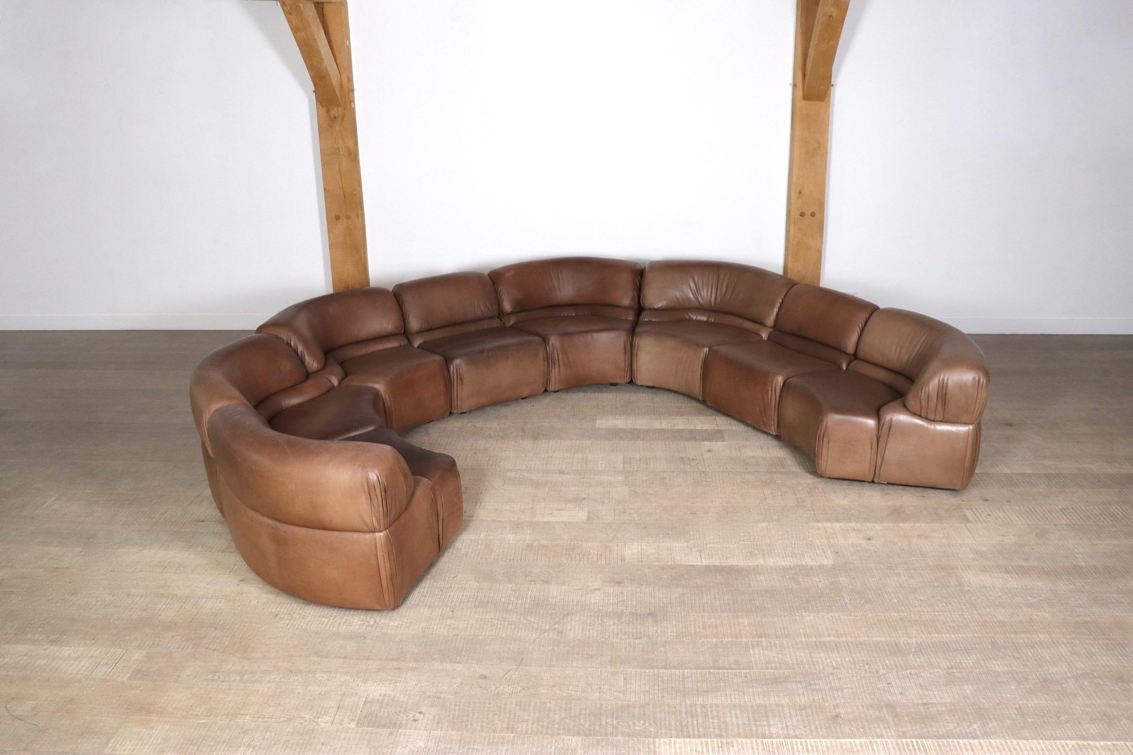 De Sede Cosmos Sectional sofa in light brown leather, Switzerland 1970s 5
