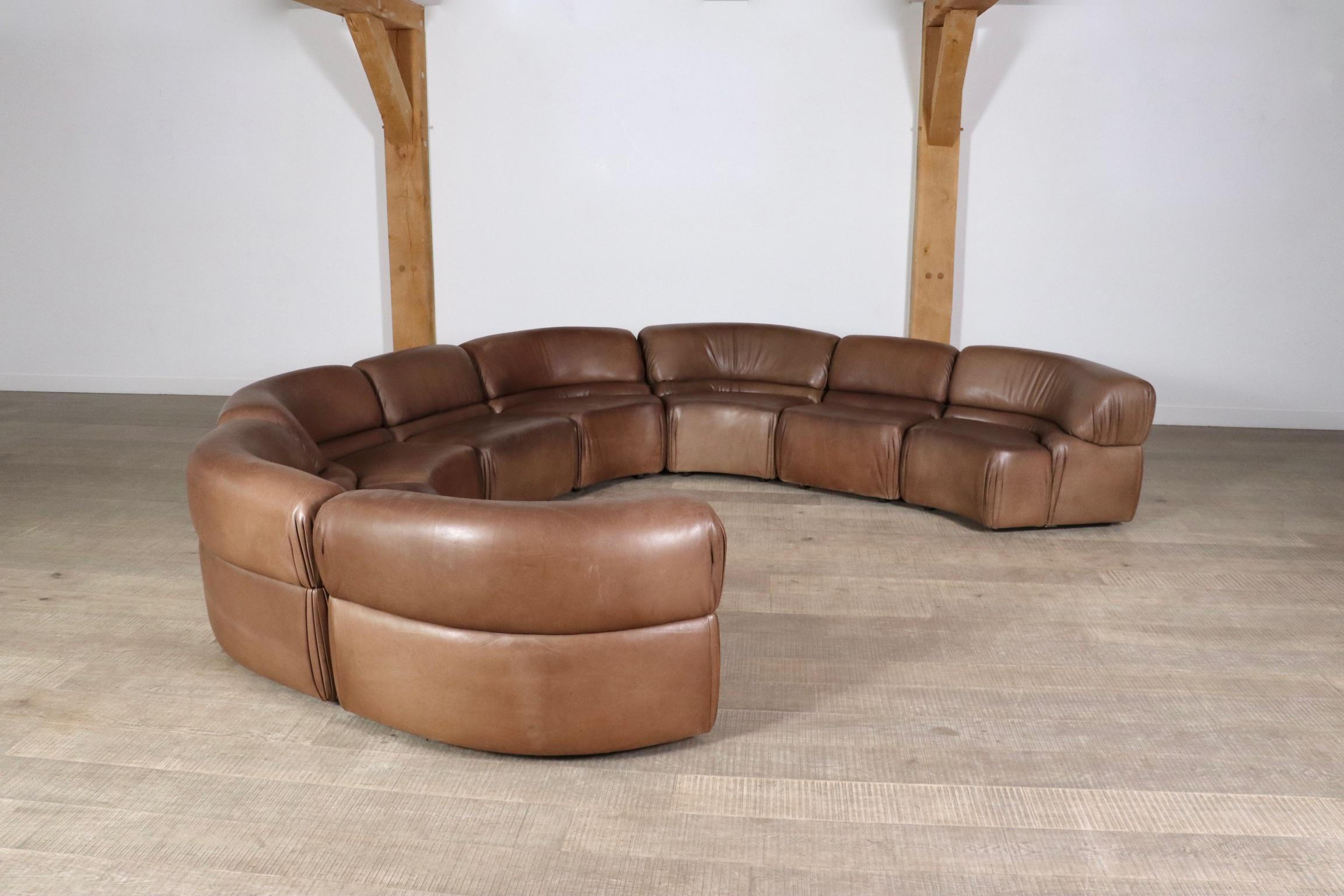 De Sede Cosmos Sectional sofa in light brown leather, Switzerland 1970s 6