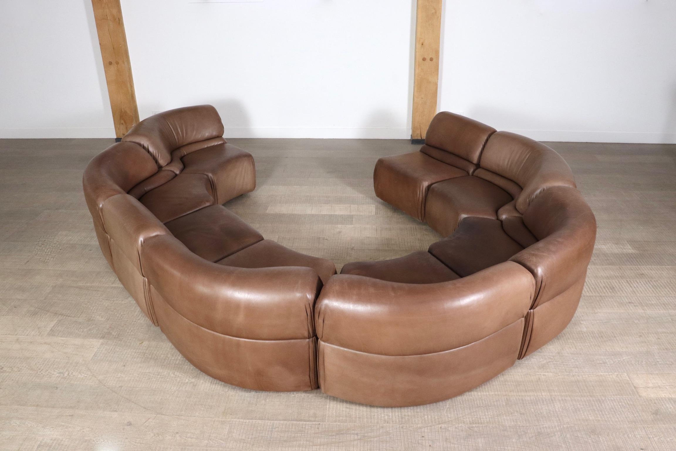 Leather De Sede Cosmos Sectional sofa in light brown leather, Switzerland 1970s
