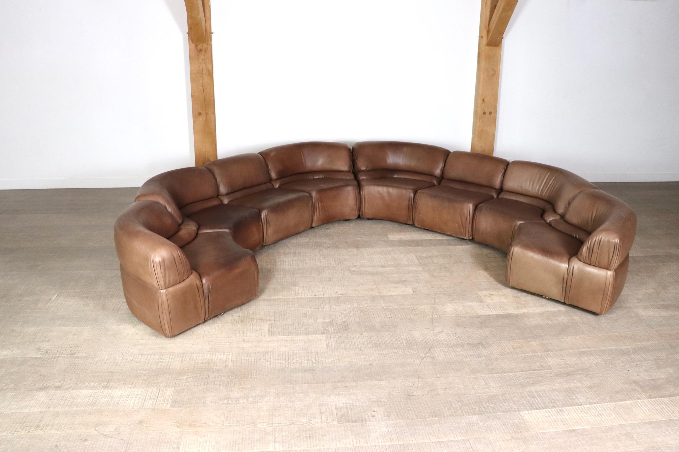 De Sede Cosmos Sectional sofa in light brown leather, Switzerland 1970s 1