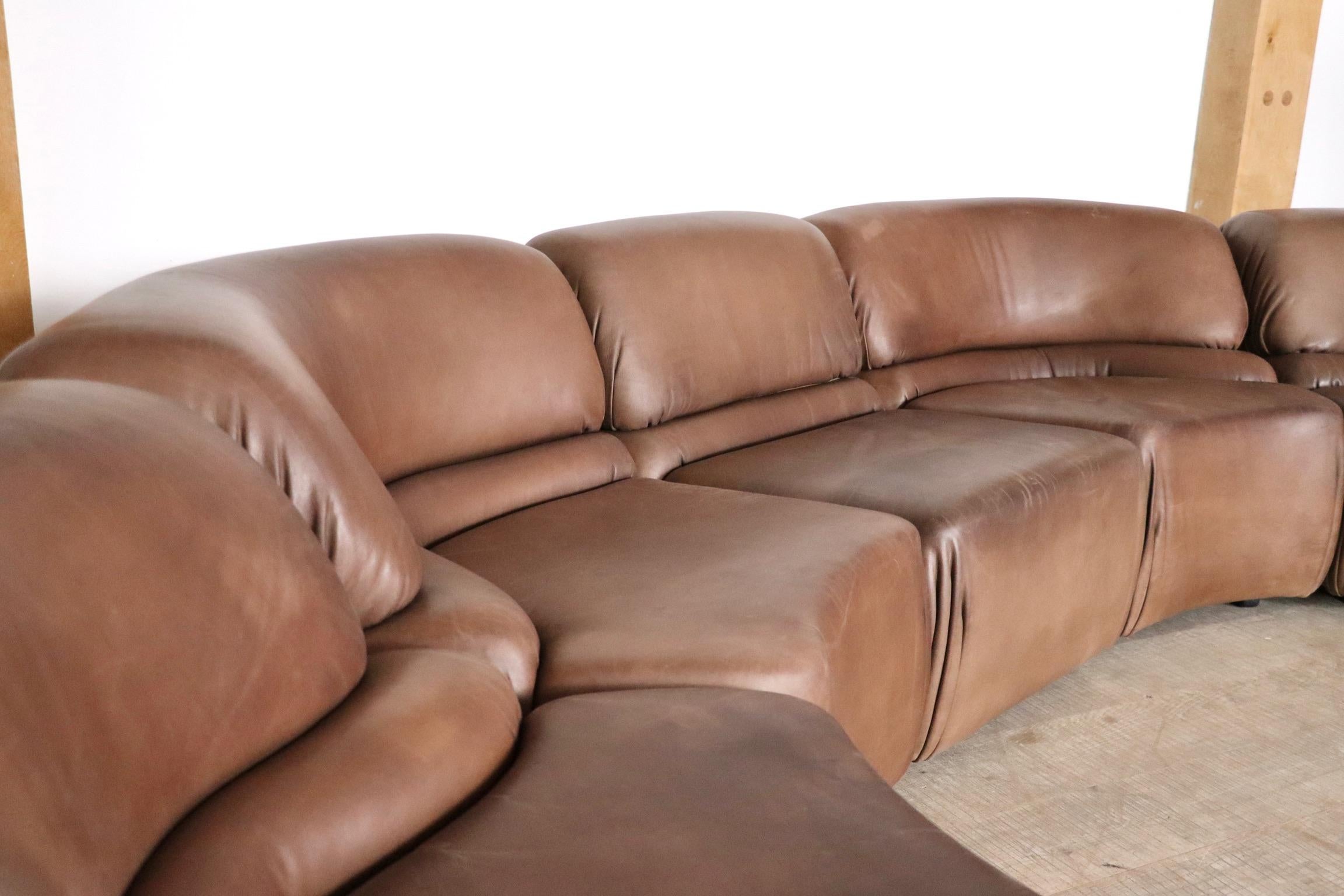 De Sede Cosmos Sectional sofa in light brown leather, Switzerland 1970s 3