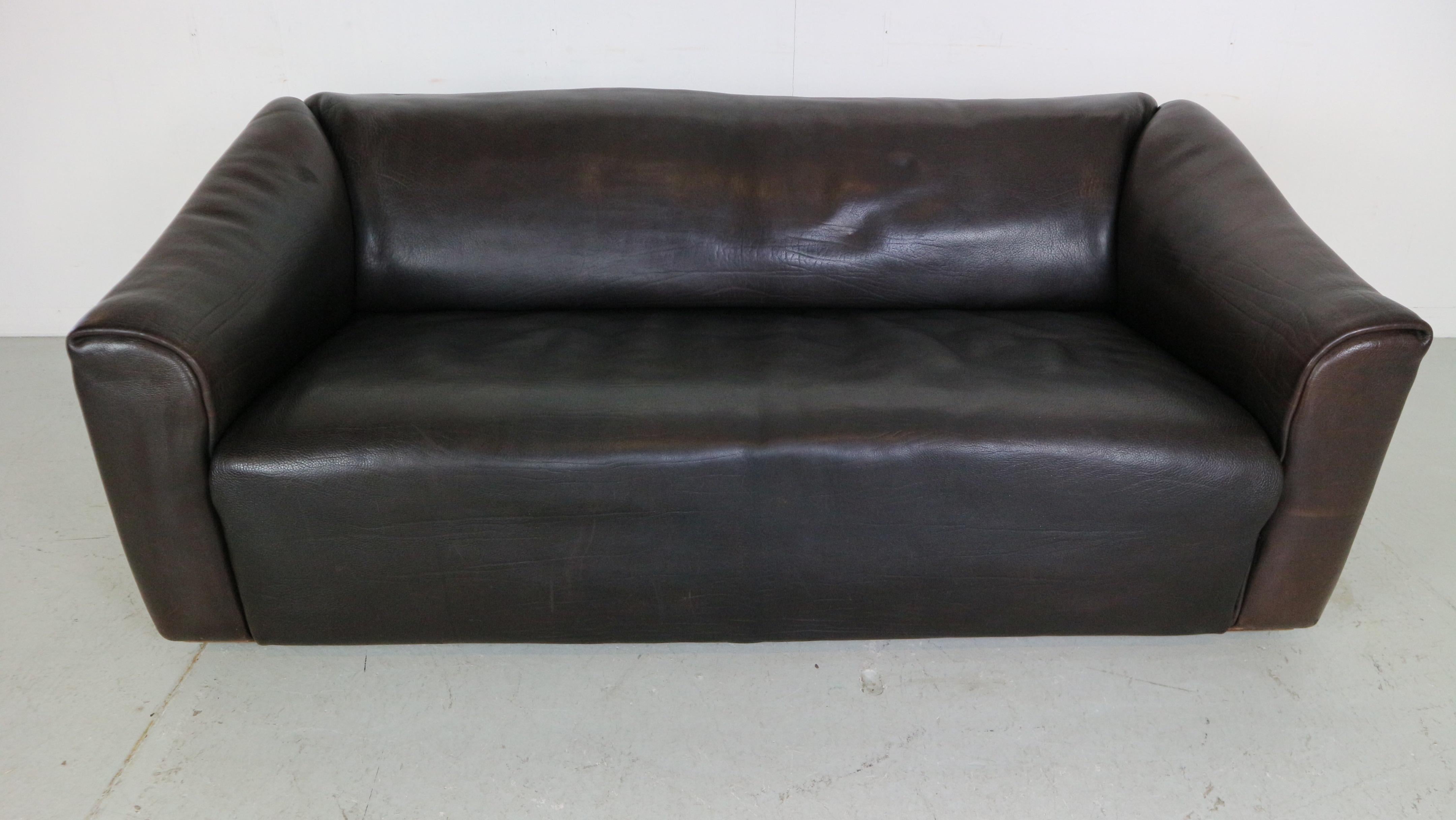 Scandinavian Modern De Sede Dark Brown Buffalo Leather 2-Seater 