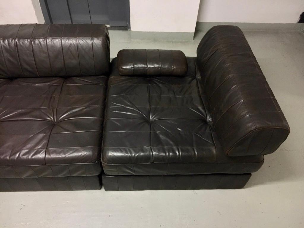 De Sede Dark Brown Patchwork Patinated Leather DS88 Modular Sofa For Sale 3