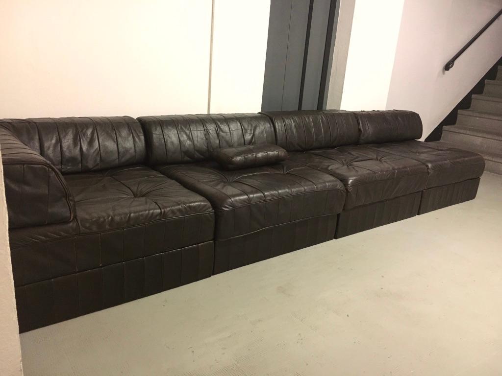 Swiss De Sede Dark Brown Patchwork Patinated Leather DS88 Modular Sofa For Sale