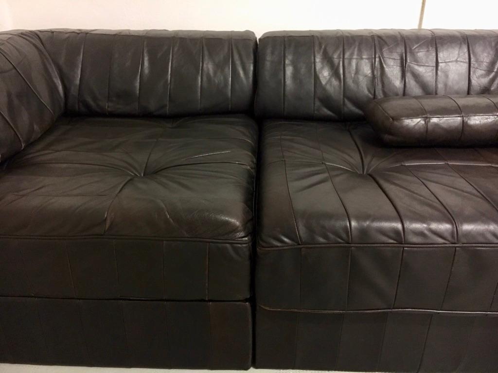 Late 20th Century De Sede Dark Brown Patchwork Patinated Leather DS88 Modular Sofa For Sale
