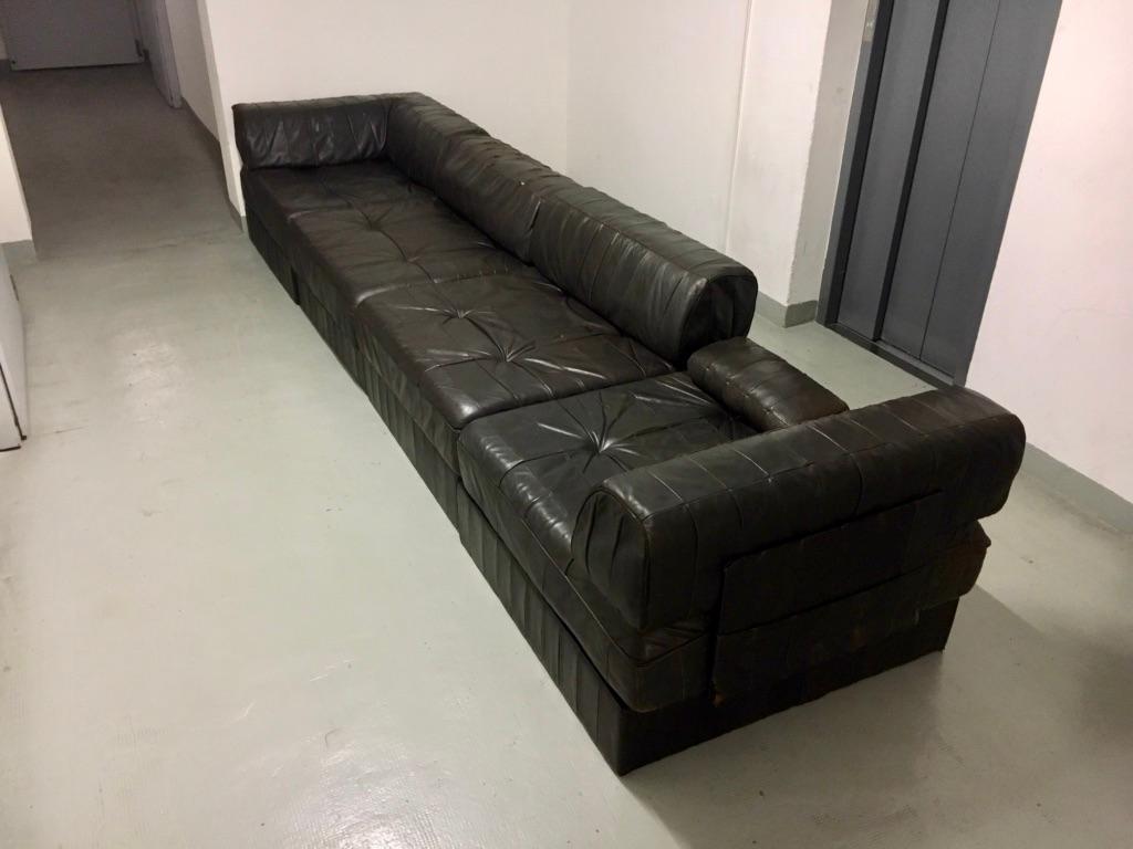 De Sede Canapé modulaire DS88 en cuir patiné marron foncé Patchwork 3