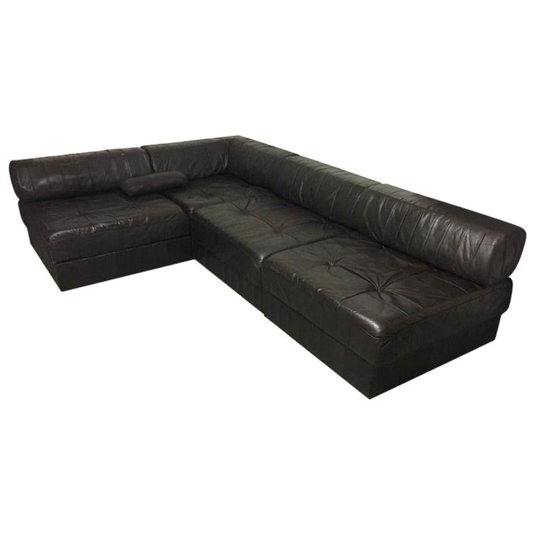 De Sede Dark Brown Patchwork Patinated, Leather Modular Sofa Sectional