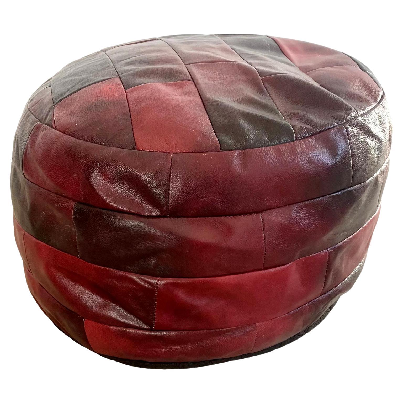 De Sede Dark Red Leather Patchwork Ottoman, 1960s Switzerland For Sale