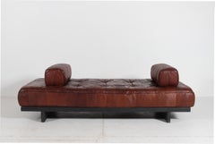 De Sede Daybed DS 80 Patchwork Nut Brown Aniline Leather Wood Frame 1969