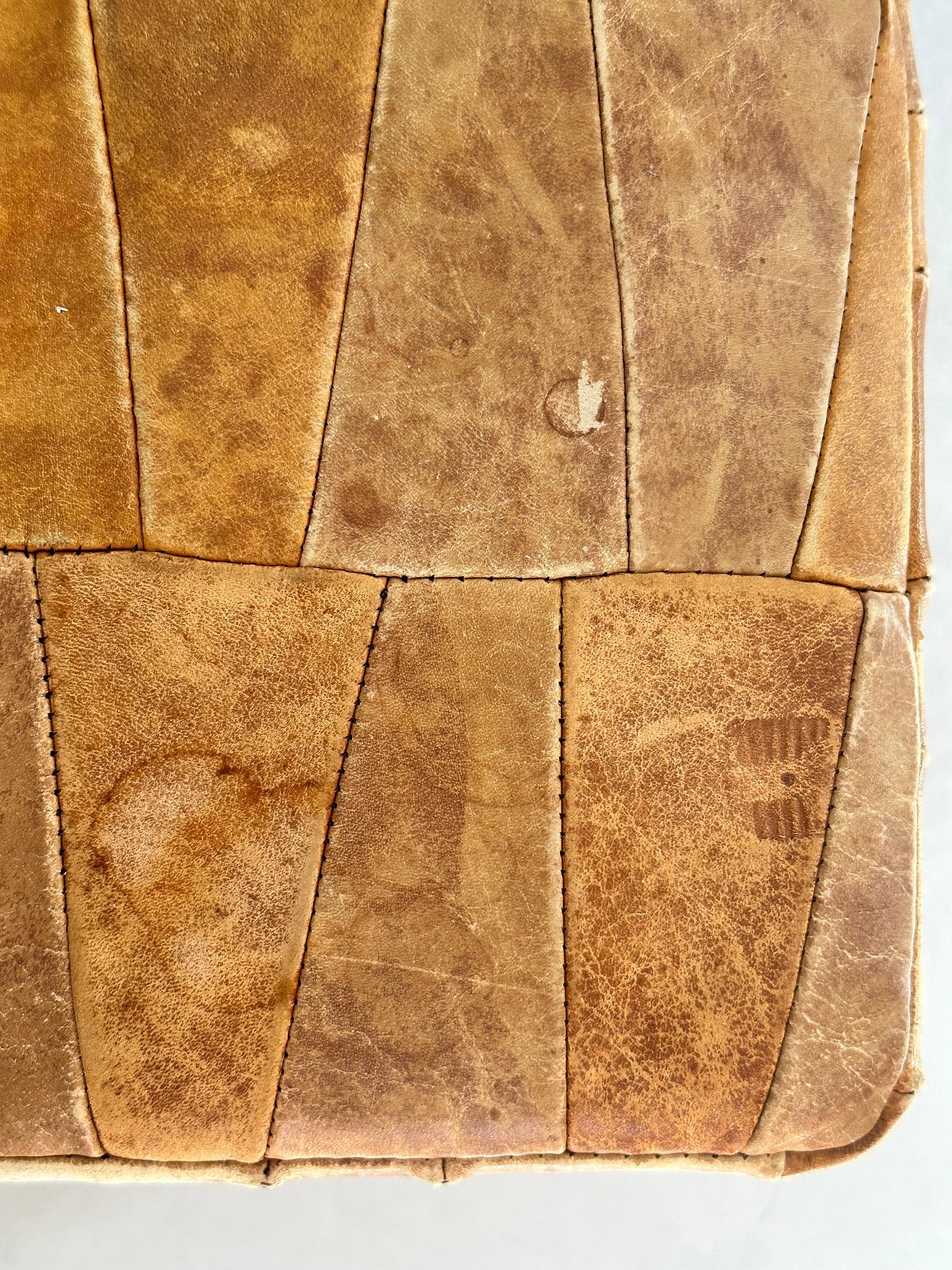 Swiss De Sede Design Camel Leather Patchwork Storage Ottoman, Switzerland 1970s