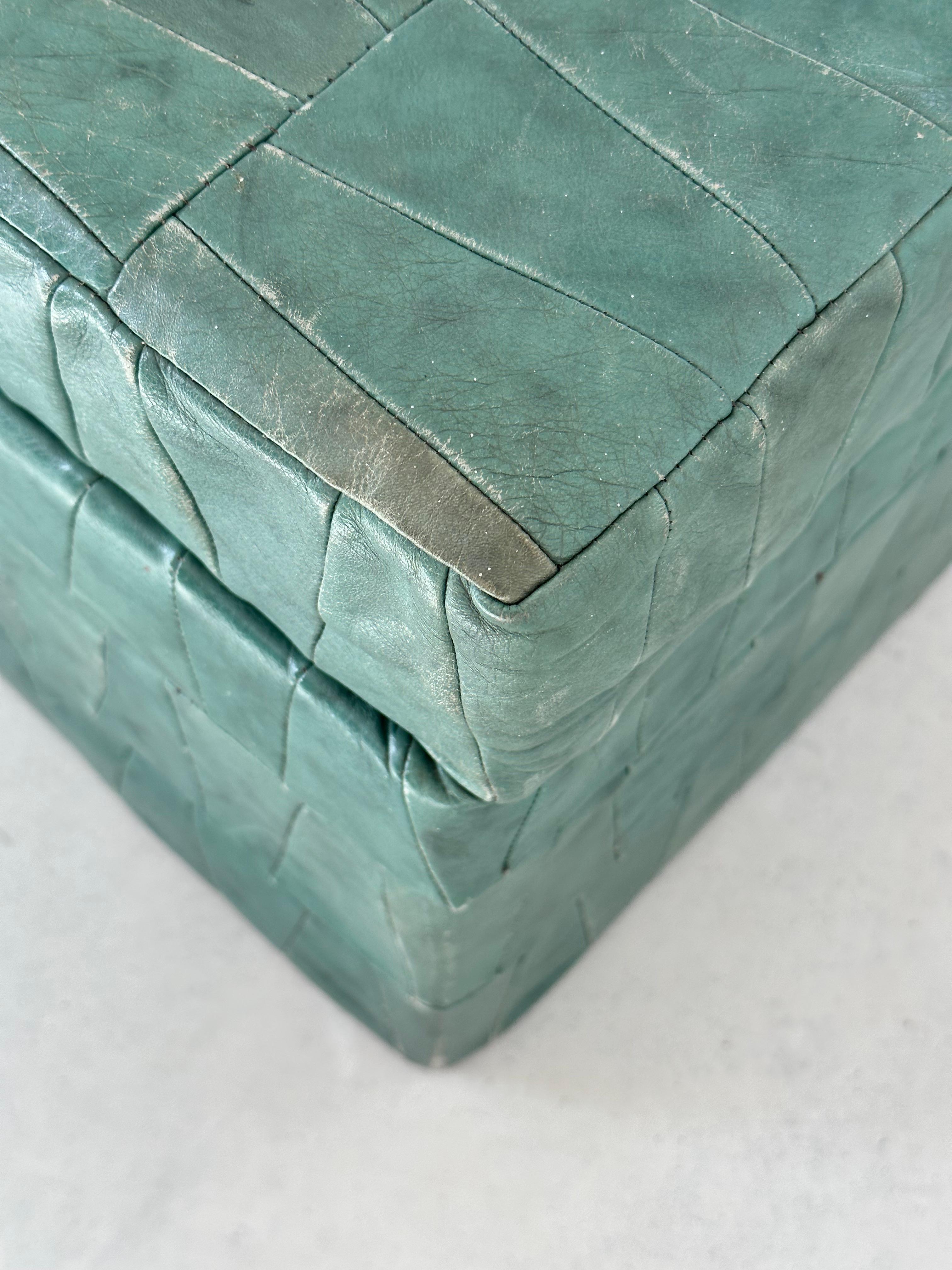 De Sede Design Dark Green Leather Patchwork Storage Ottoman, Switzerland 1970s For Sale 1