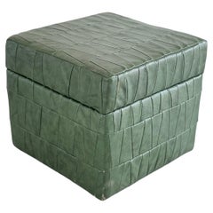 Vintage De Sede Design Dark Green Leather Patchwork Storage Ottoman, Switzerland 1970s