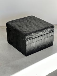 De Sede Design Black Leather Patchwork Storage Ottoman, Switzerland 1970s