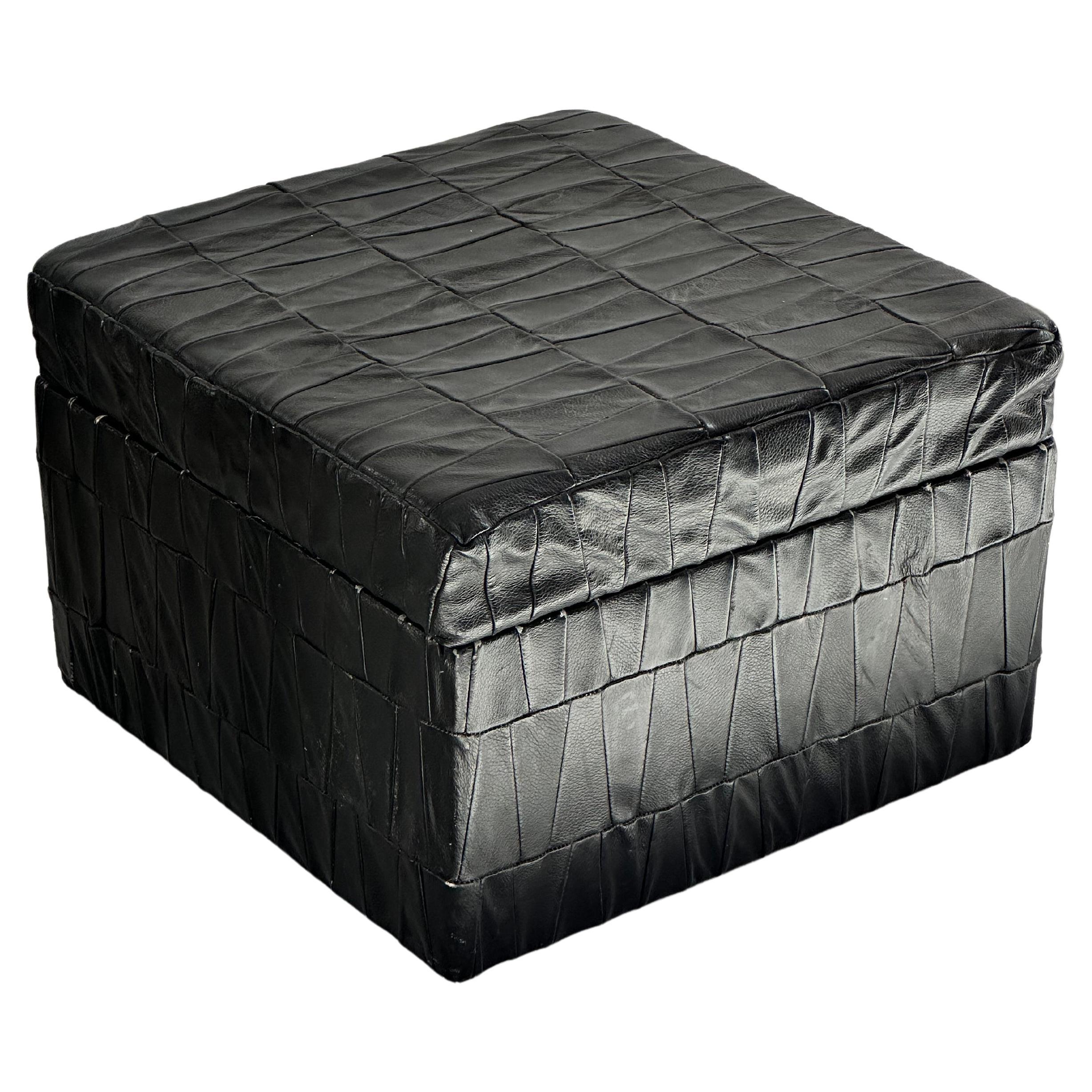 De Sede Design Black Leather Patchwork Storage Ottoman, Switzerland 1970s