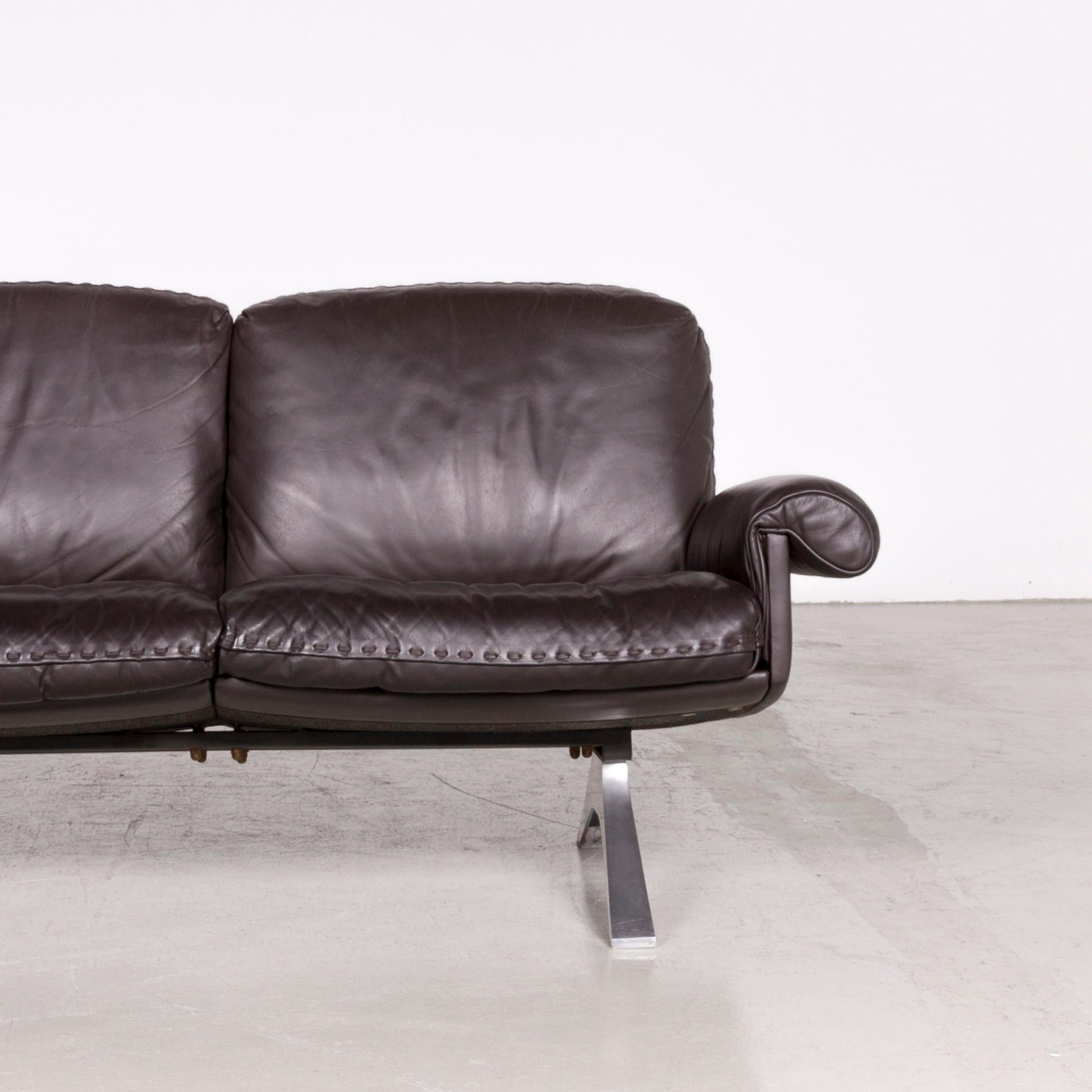 De Sede Designer DS 31 Designer Leather Sofa Armchair Set Brown Three-Seat Couch For Sale 9
