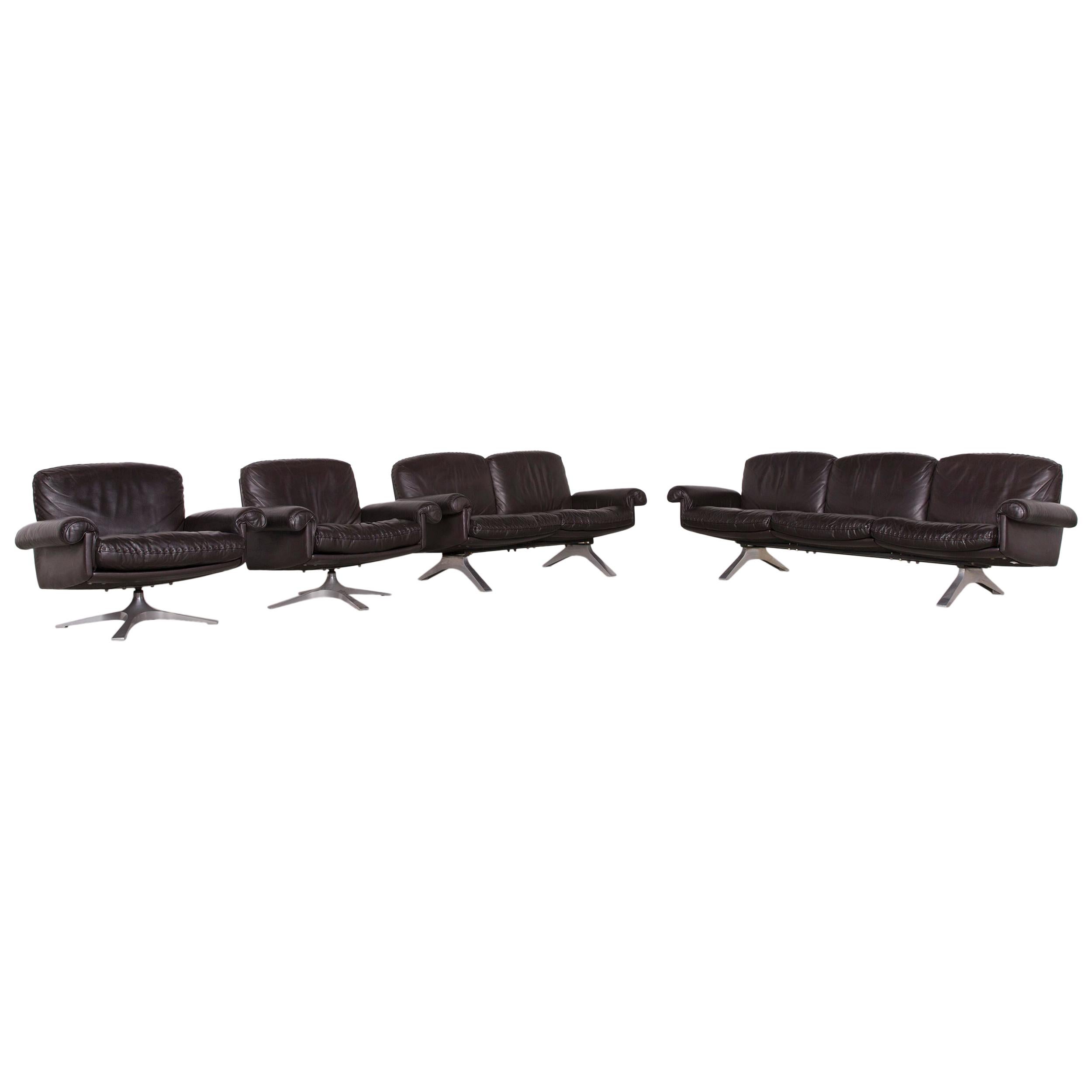 De Sede Designer DS 31 Designer Leather Sofa Armchair Set Brown Three-Seat Couch For Sale