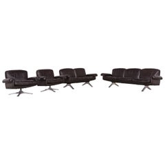 De Sede Designer DS 31 Designer Leather Sofa Armchair Set Brown Three-Seat Couch