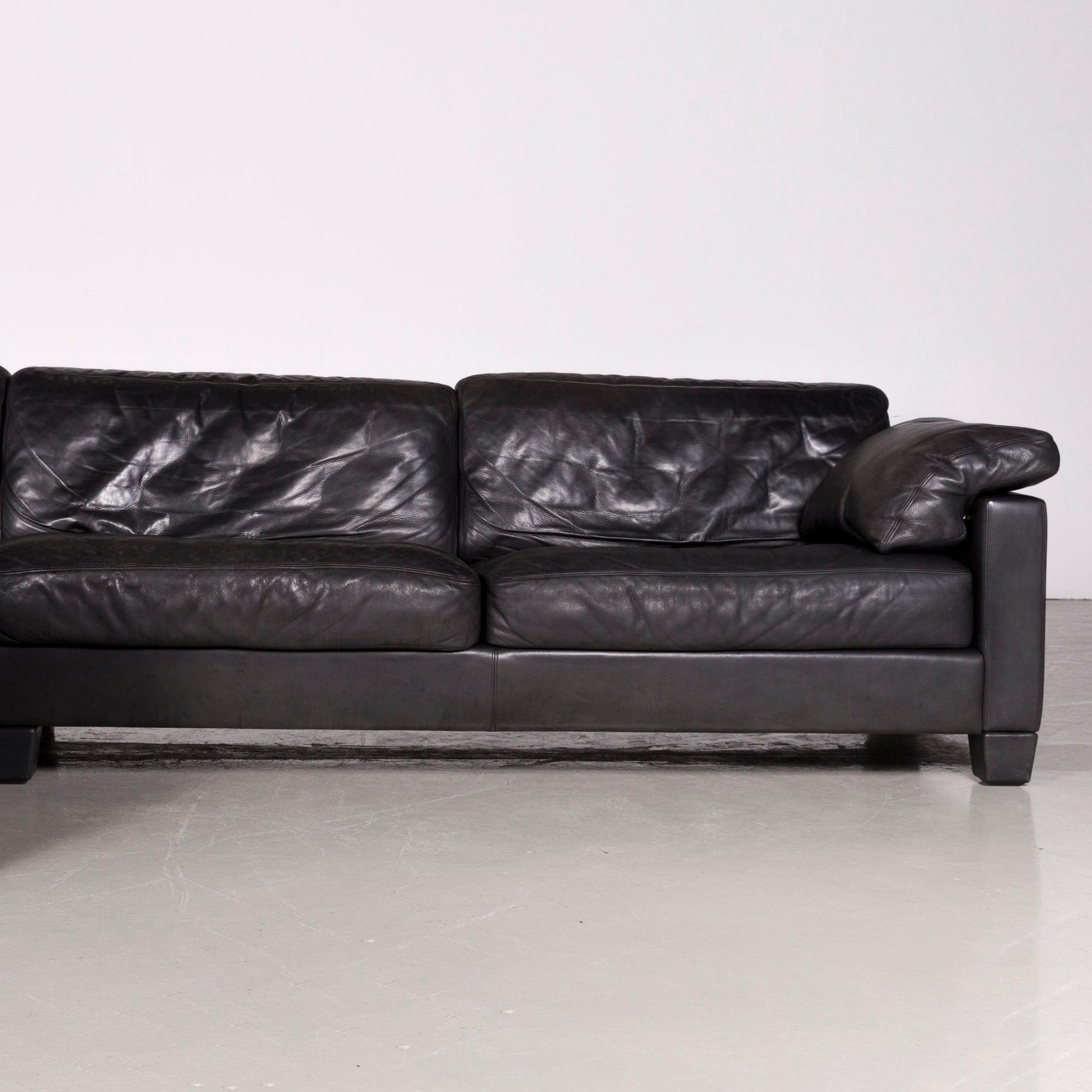 De Sede Designer Leather Sofa Black Corner Couch In Fair Condition For Sale In Cologne, DE