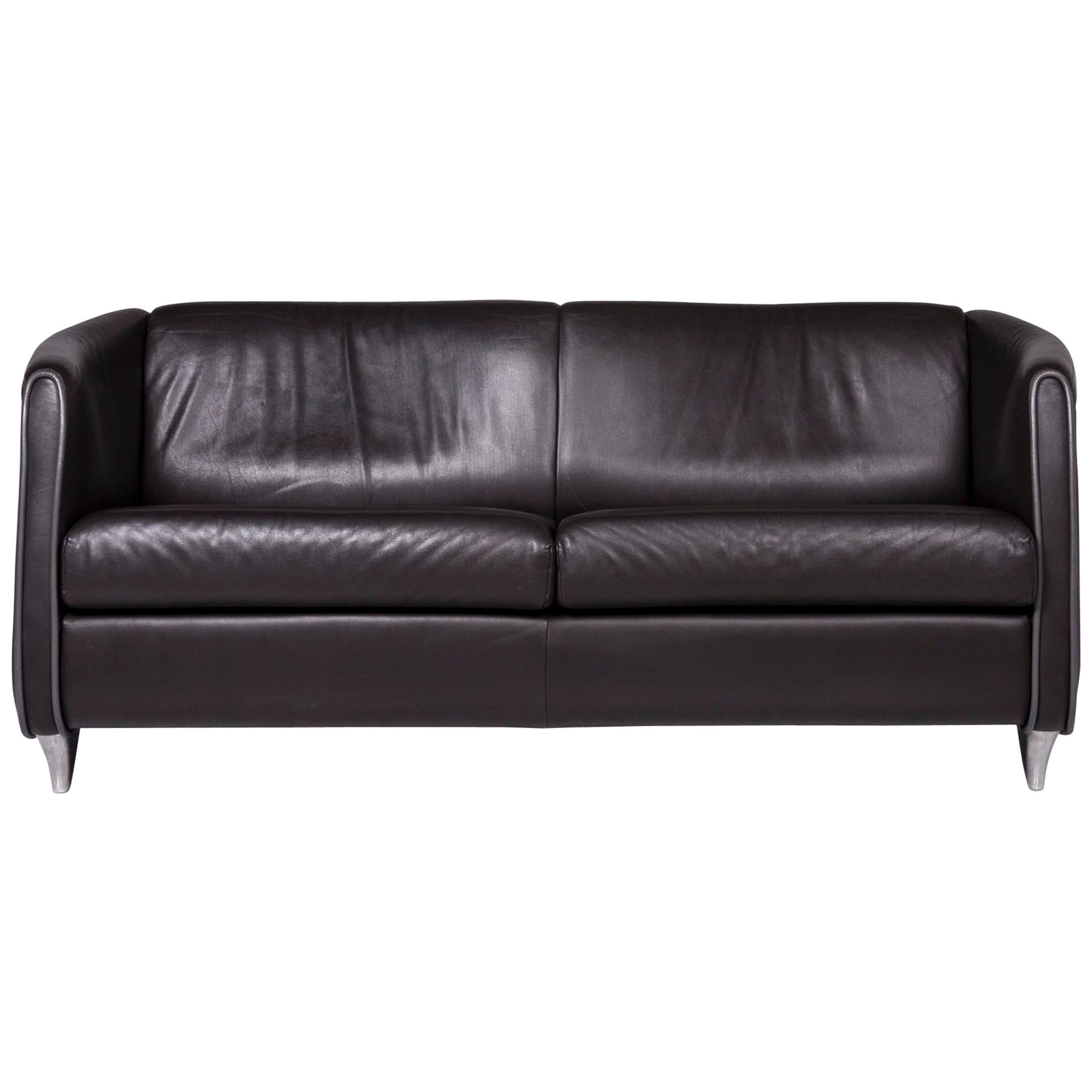 De Sede Designer Leather Sofa Black Two-Seat Couch For Sale