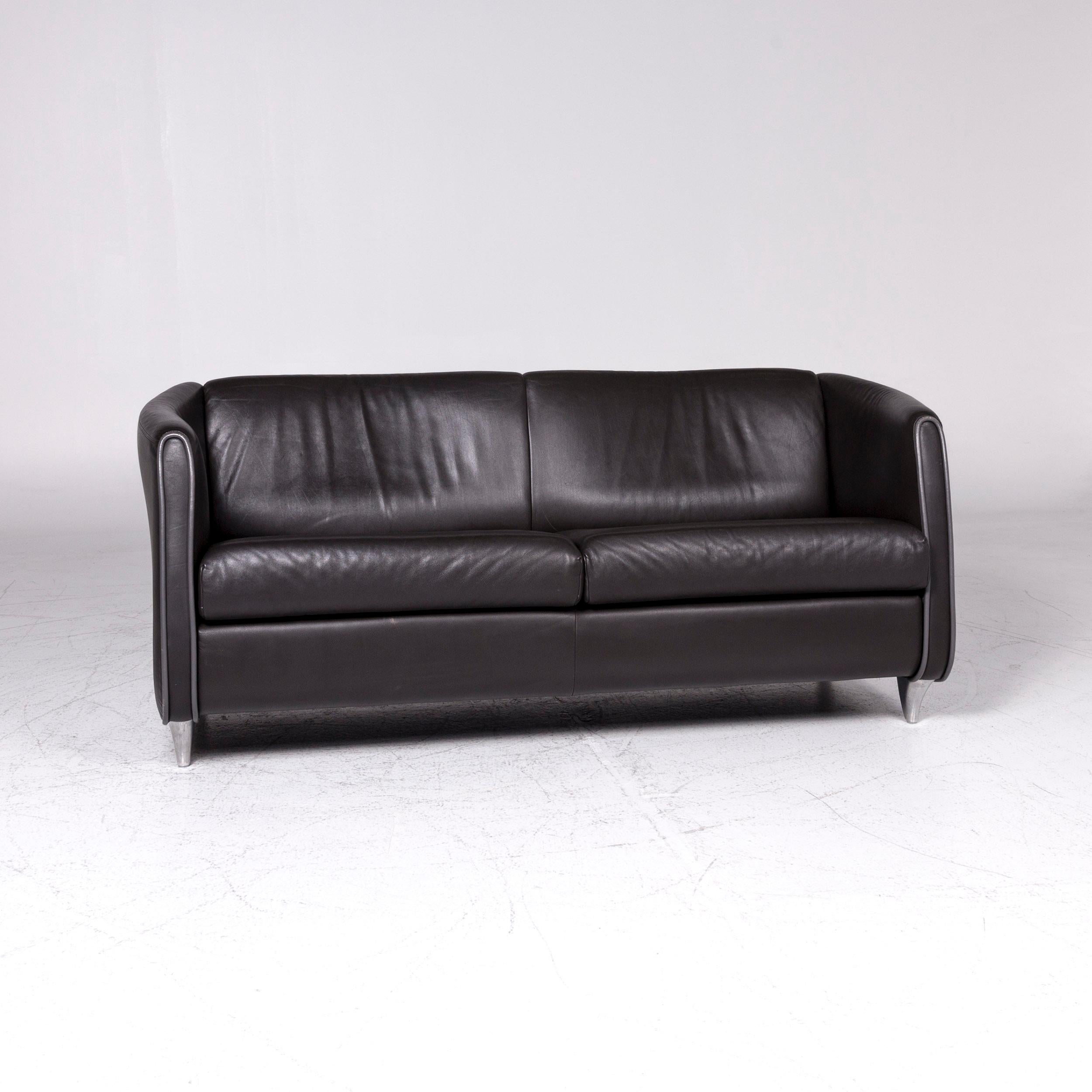 Swiss De Sede Designer Leather Sofa Black Two-Seat Couch For Sale