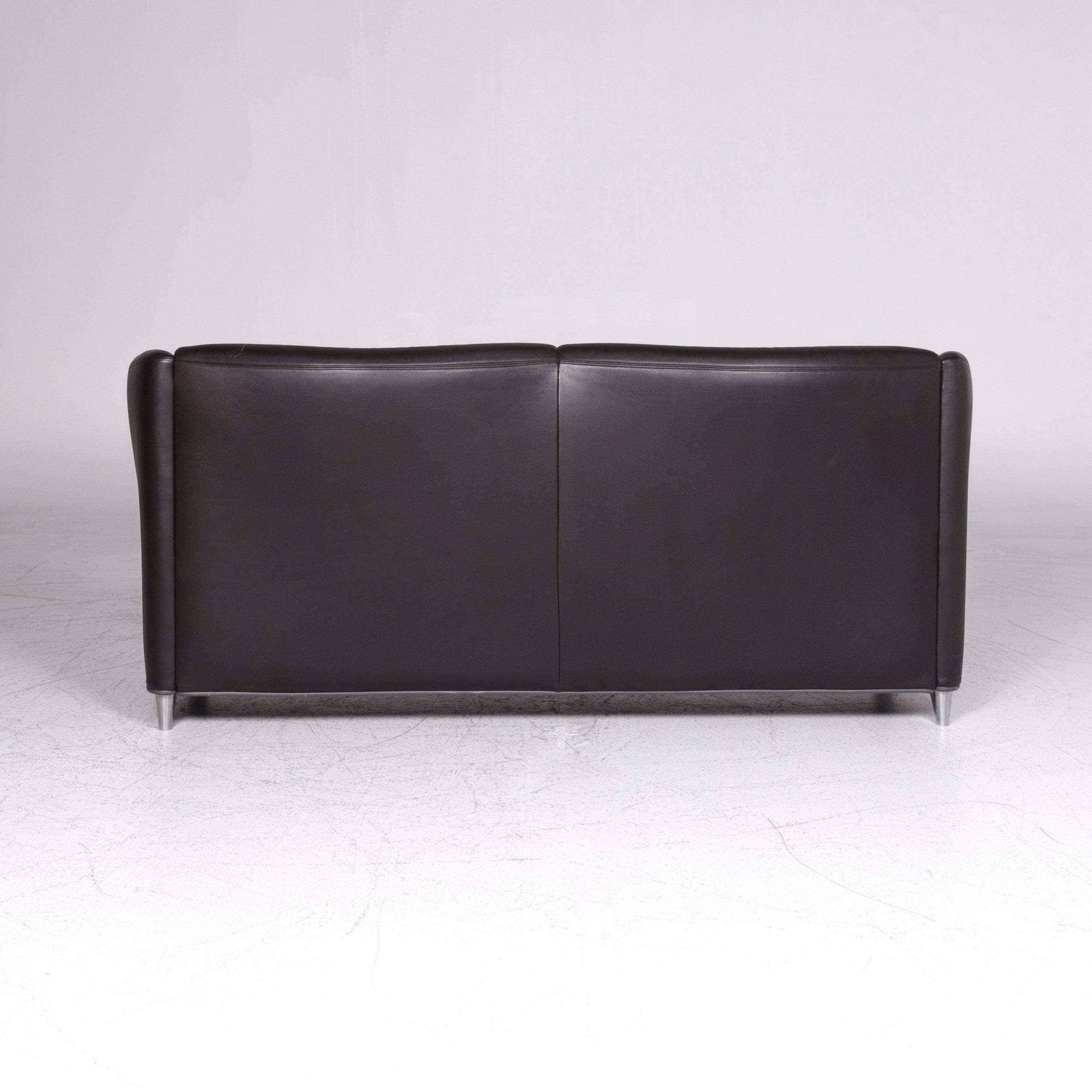 Contemporary De Sede Designer Leather Sofa Black Two-Seat Couch For Sale