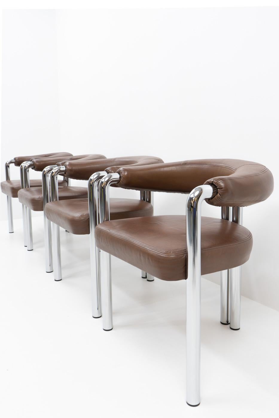 Late 20th Century De Sede Dining Chairs by Nienkamper in Brown Leather, 1980s For Sale