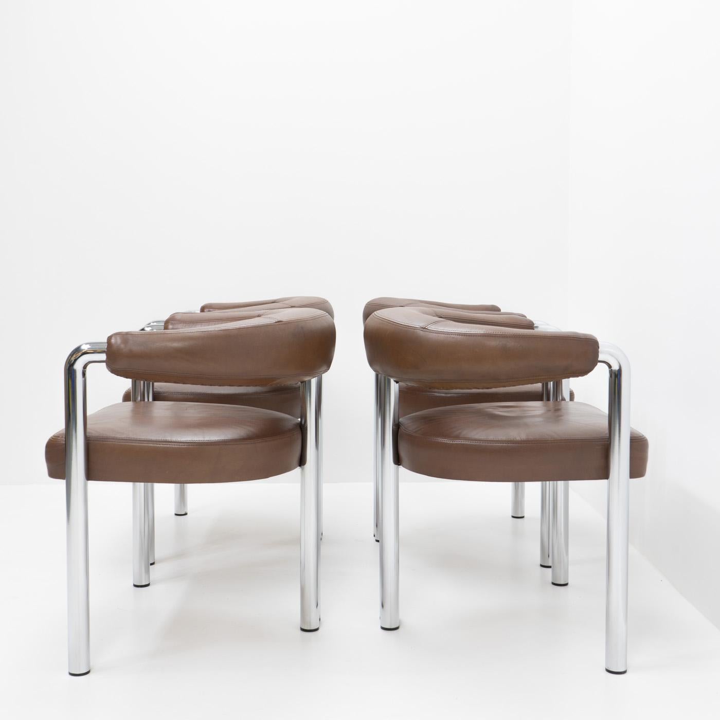 Steel De Sede Dining Chairs by Nienkamper in Brown Leather, 1980s For Sale