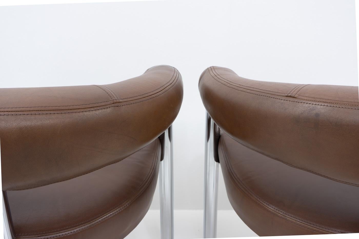 De Sede Dining Chairs by Nienkamper in Brown Leather, 1980s For Sale 1