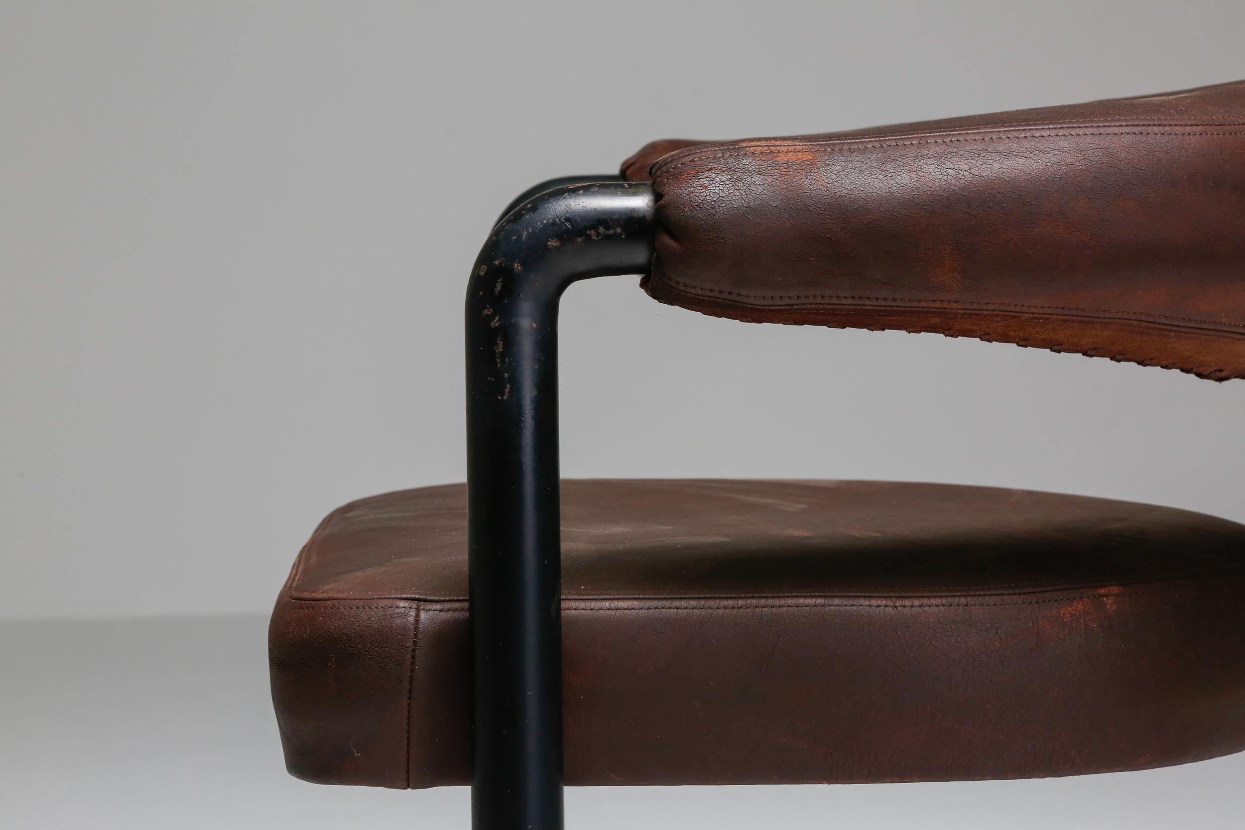 De Sede Dining Chairs by Nienkamper in Brown Leather and Black Tubular Steel In Good Condition In Antwerp, BE