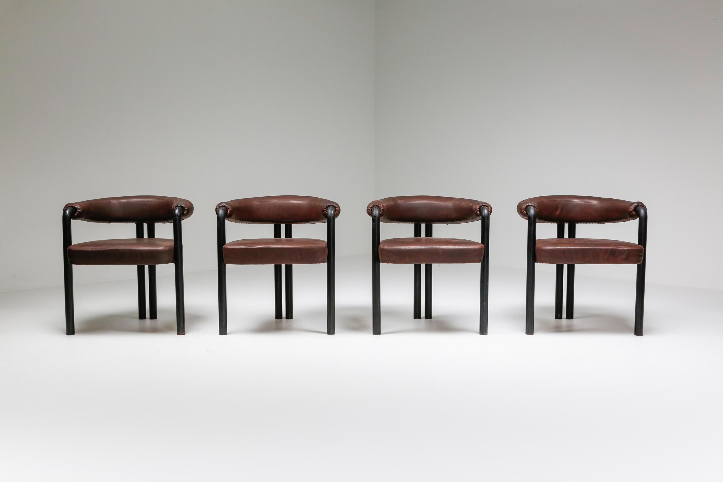 De Sede Dining Chairs by Nienkamper in Brown Leather and Black Tubular Steel 1
