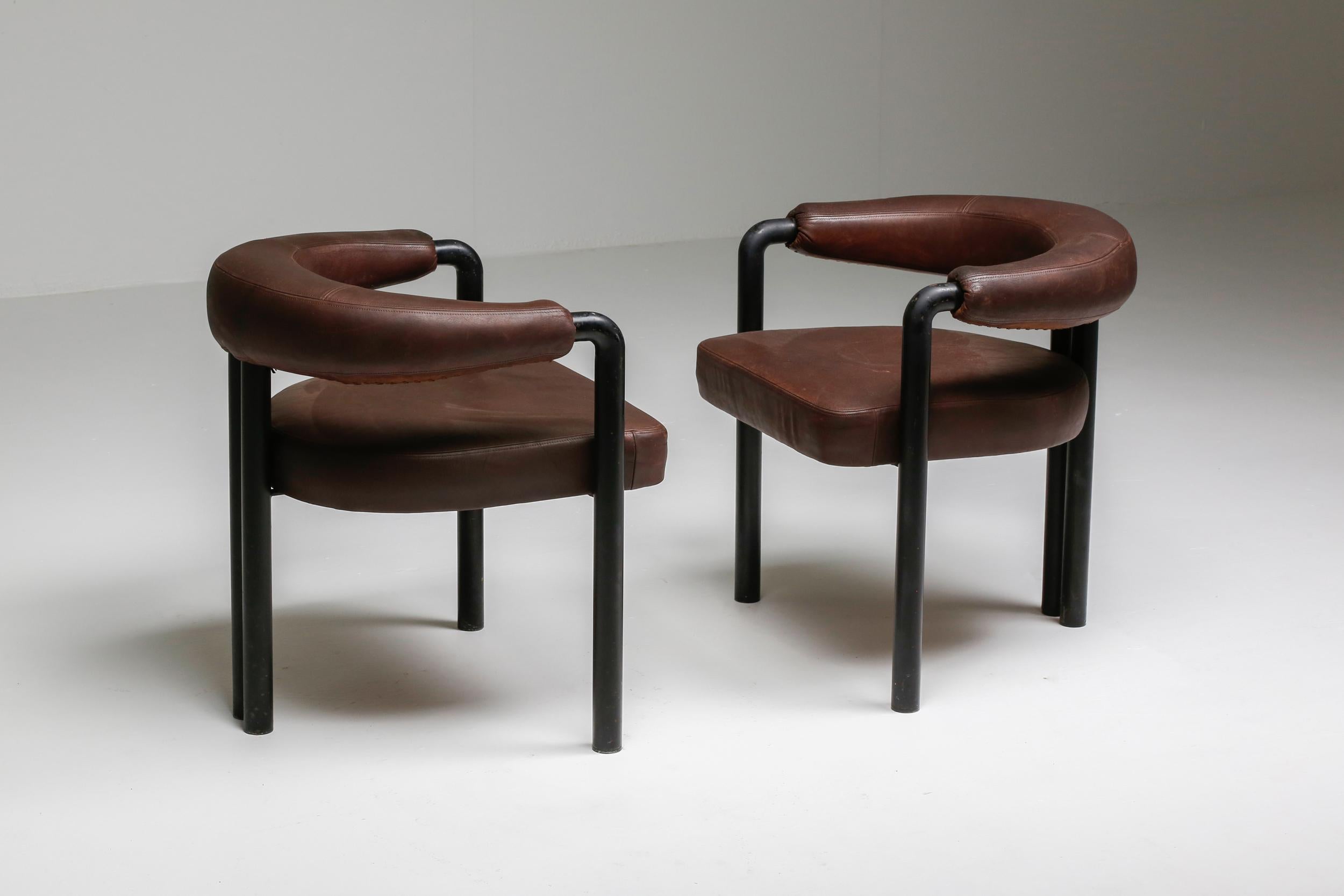 De Sede Dining Chairs by Nienkamper in Brown Leather and Black Tubular Steel 2
