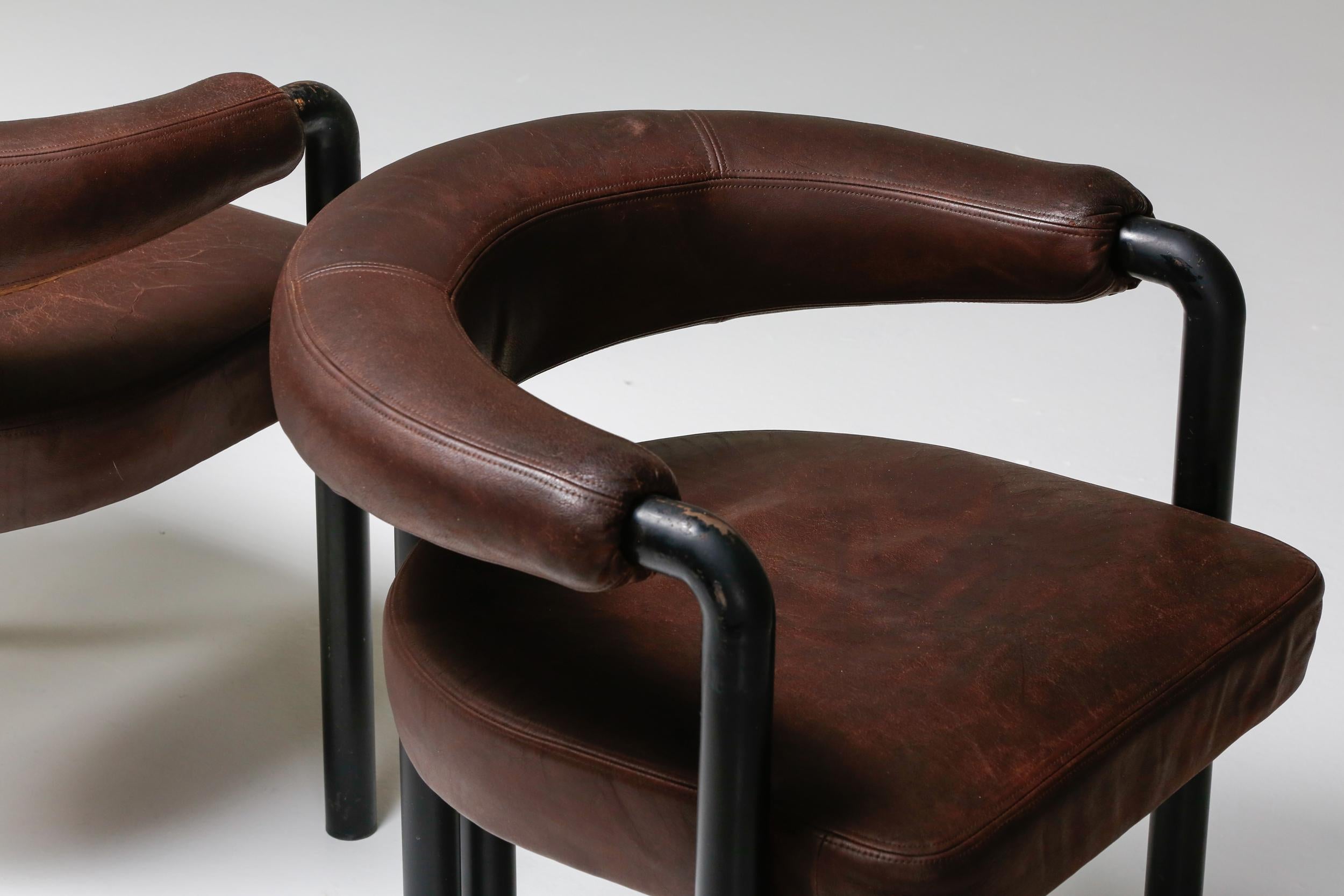 De Sede Dining Chairs by Nienkamper in Brown Leather and Black Tubular Steel 3