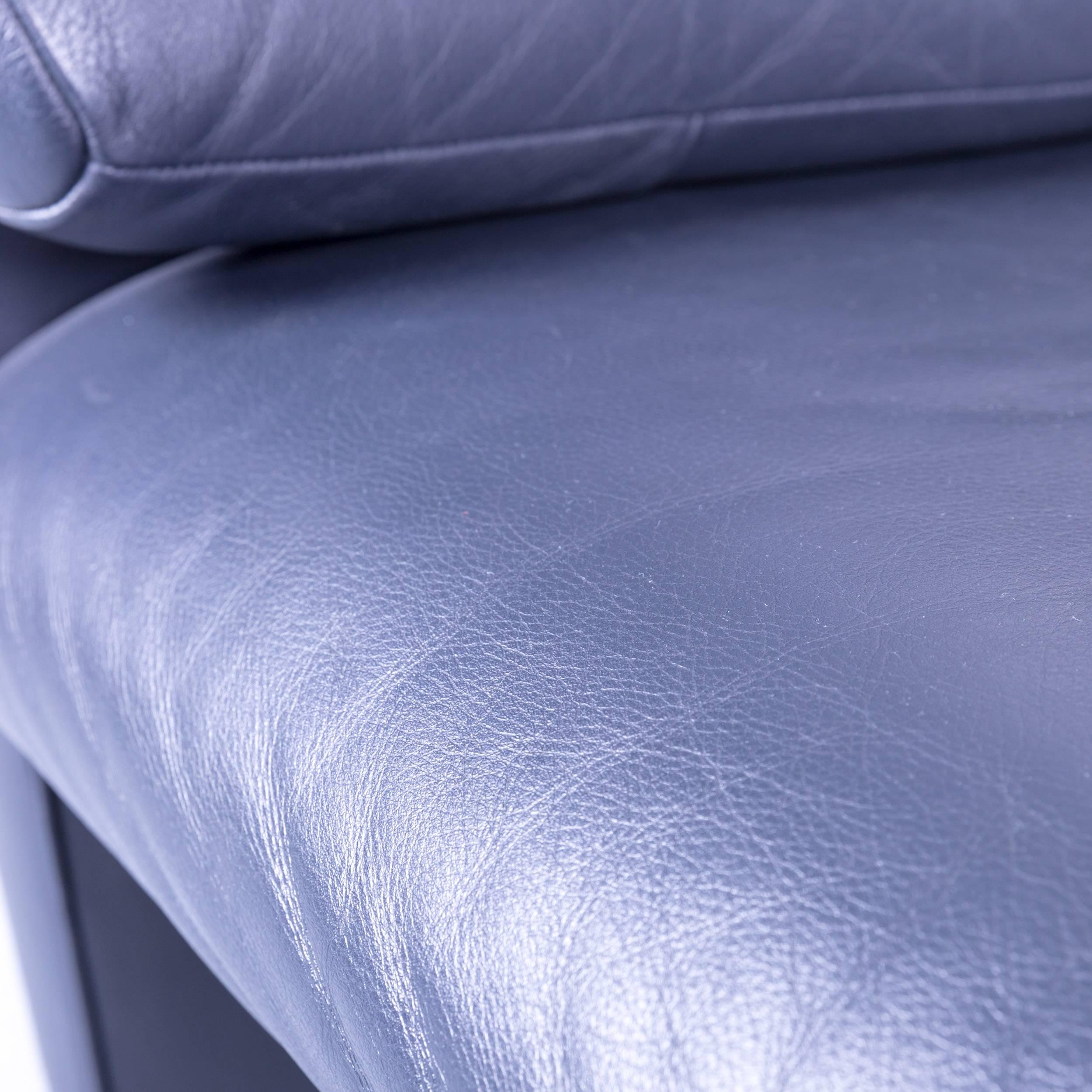 De Sede DS 10 Designer Leather Sofa Set Dark Navy Blue Three-Seat Armchair 4
