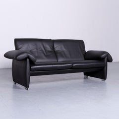 De Sede Ds 10 Designer Sofa Black Leather Three-Seat Couch