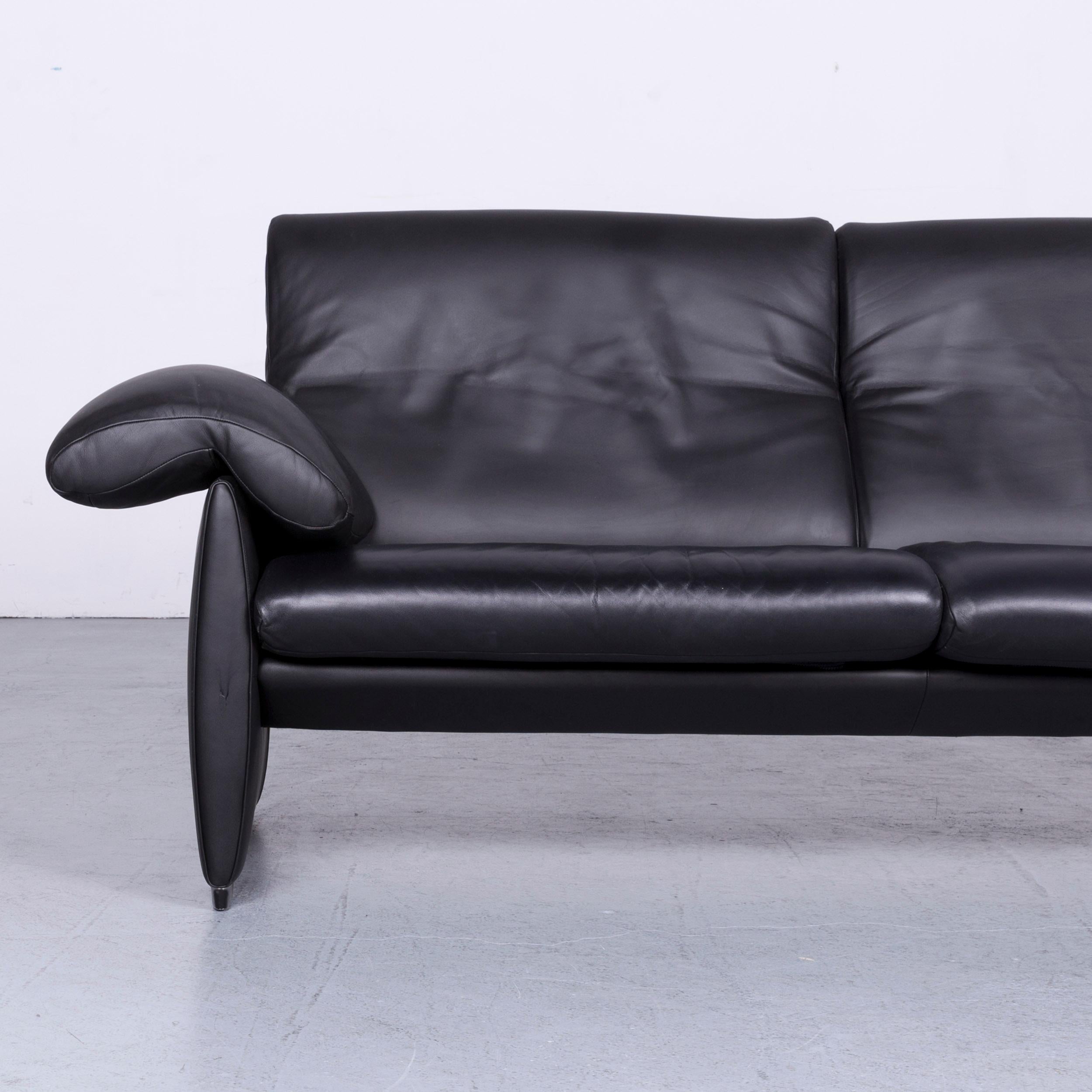 Swiss De Sede Ds 10 Designer Sofa Black Leather Three-Seat Couch