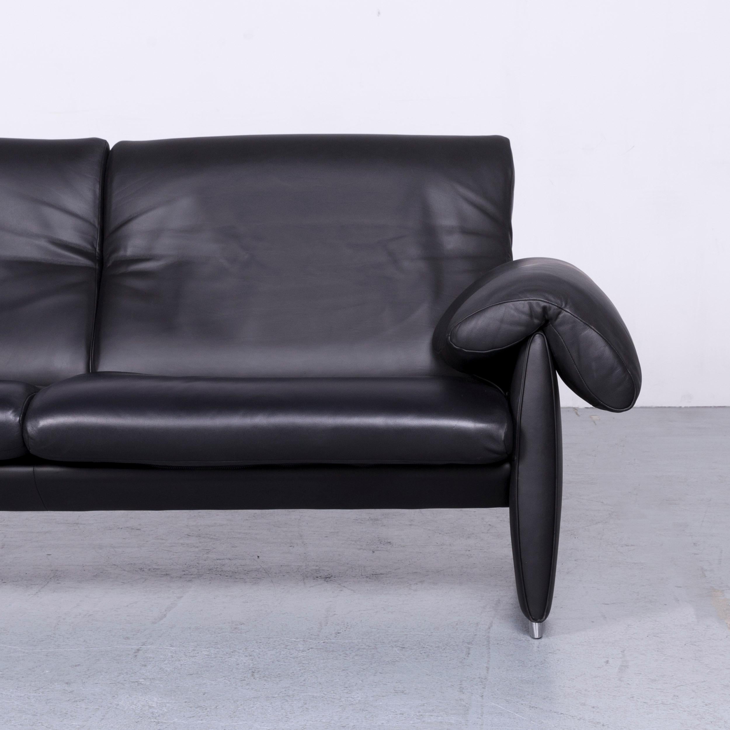 De Sede Ds 10 Designer Sofa Black Leather Three-Seat Couch In Fair Condition In Cologne, DE