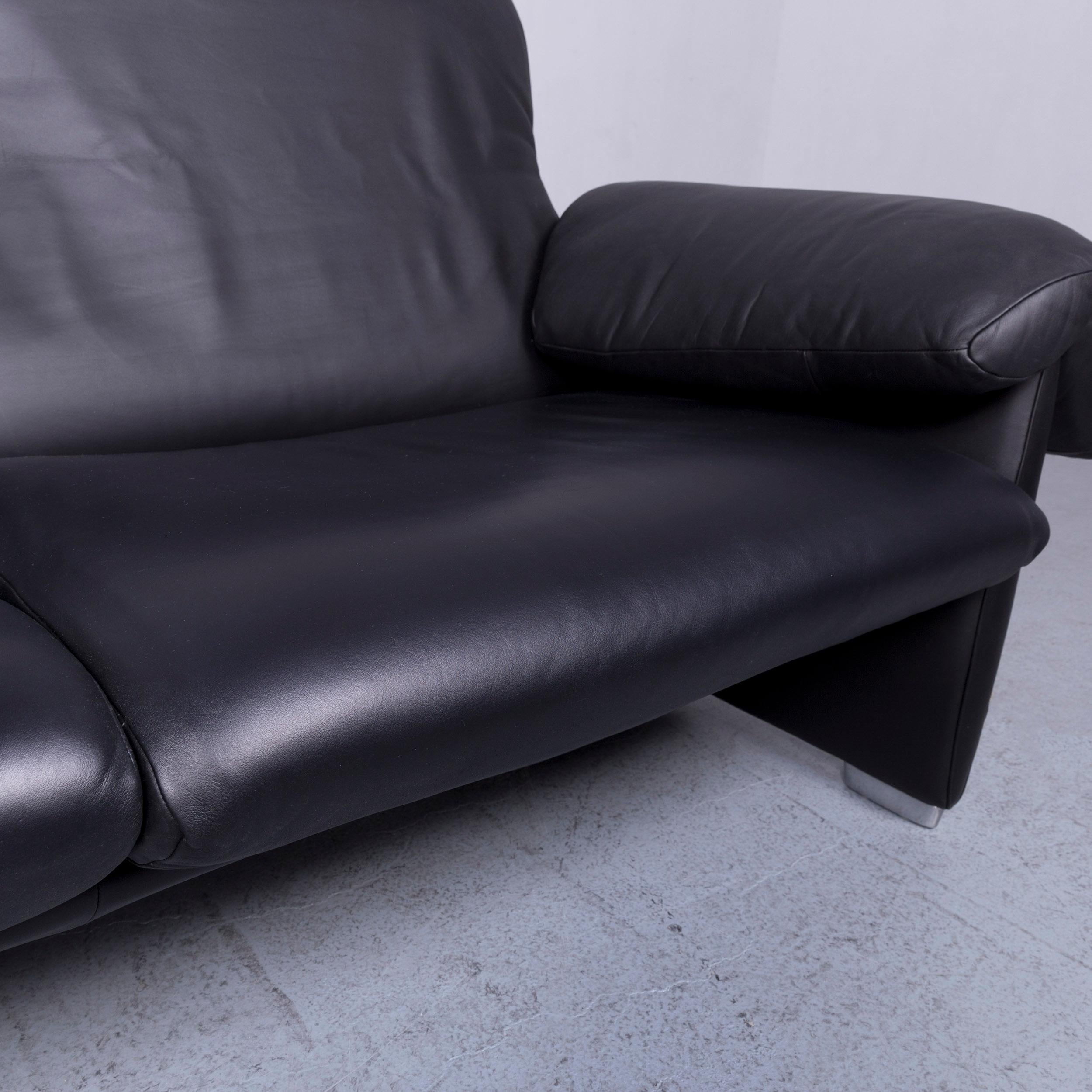 Contemporary De Sede Ds 10 Designer Sofa Black Leather Three-Seat Couch