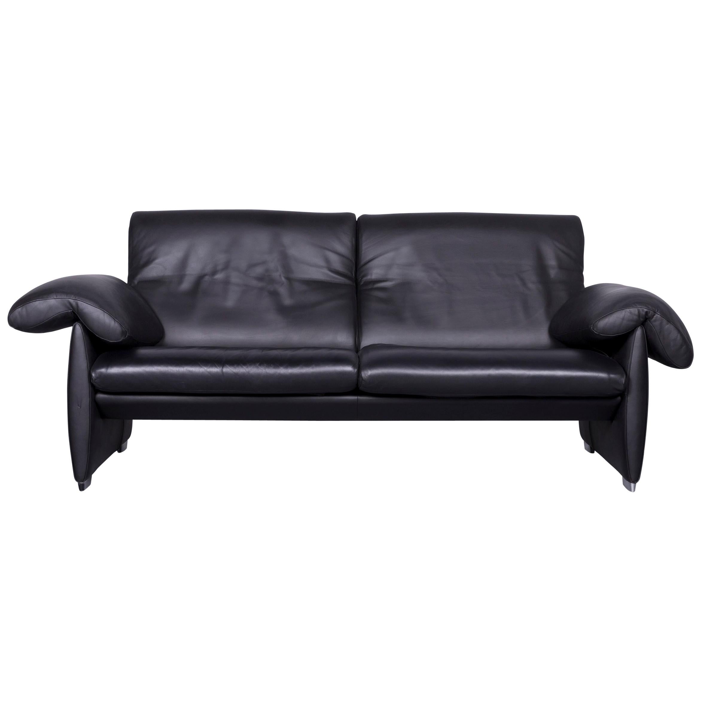 De Sede Ds 10 Designer Sofa Black Leather Three-Seat Couch