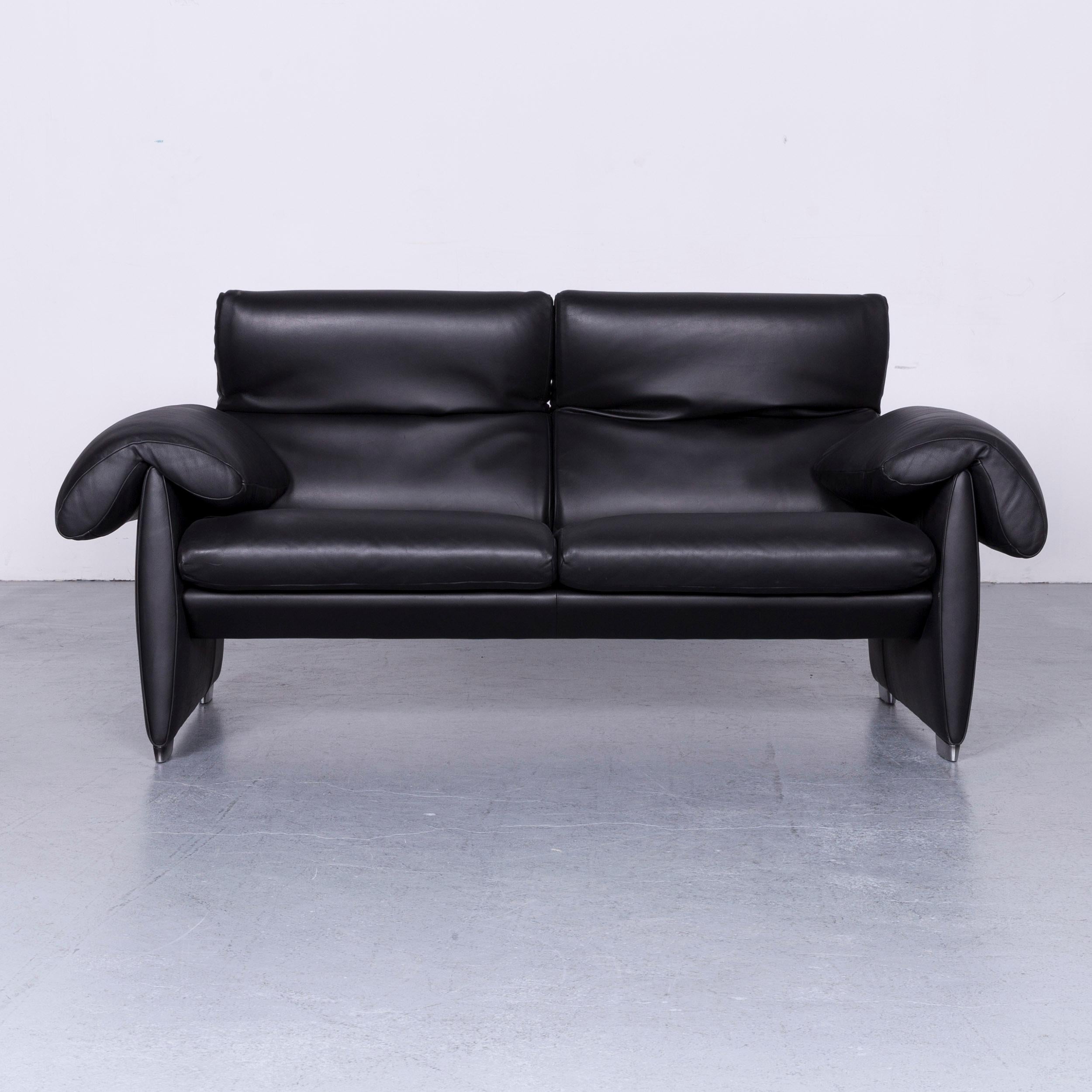 De Sede DS 10 Designer Sofa Black Leather Three-Seat Two-Seat Set Couch 7
